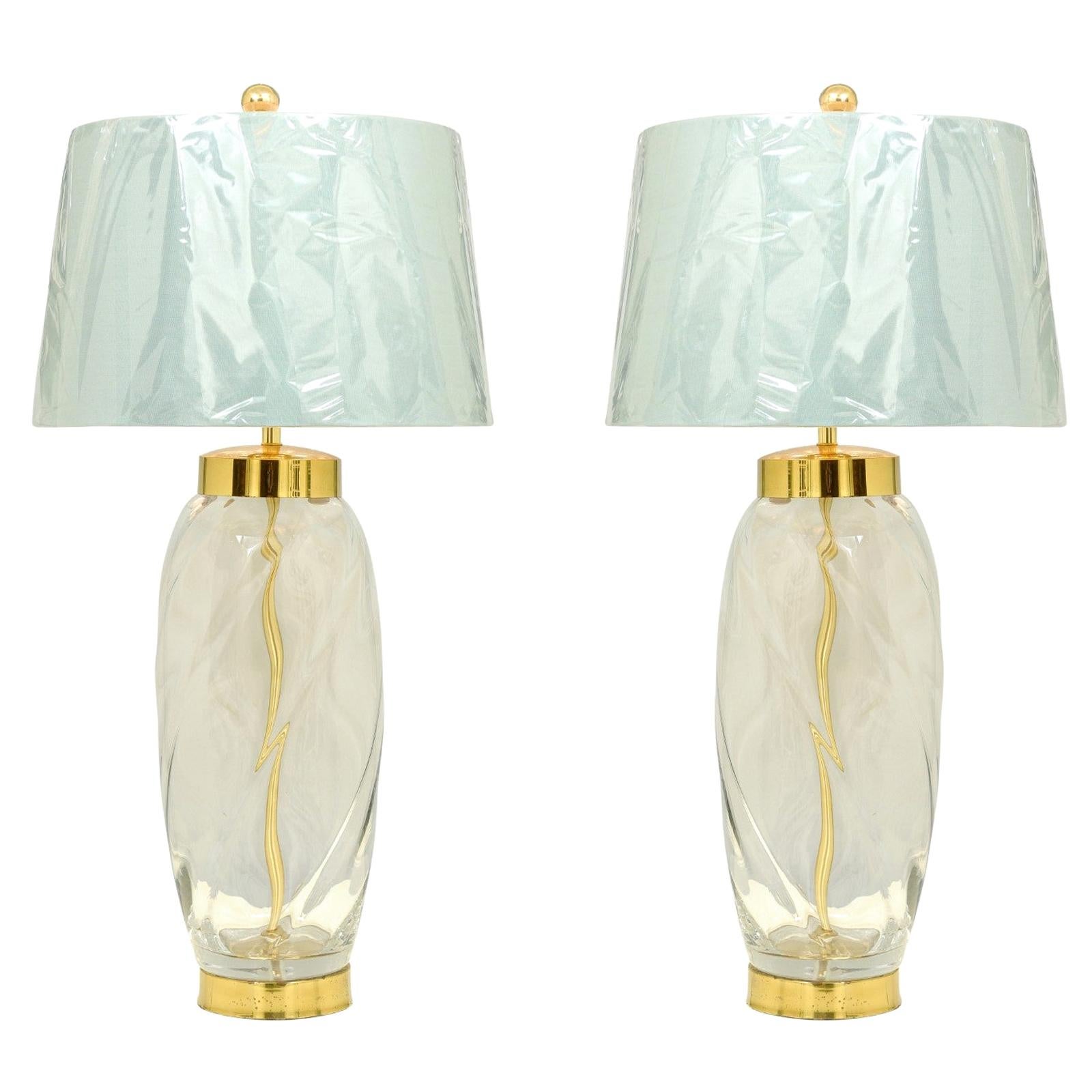 Sublime Pair of Restored Blown Murano Swirl Lamps, Italy, circa 1970