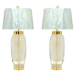 Sublime paire de lampes à tourbillon en verre soufflé de Murano restaurées:: Italie:: vers 1970
