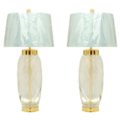 Sublime Pair of Restored Blown Murano Swirl Lamps, Italy, circa 1970