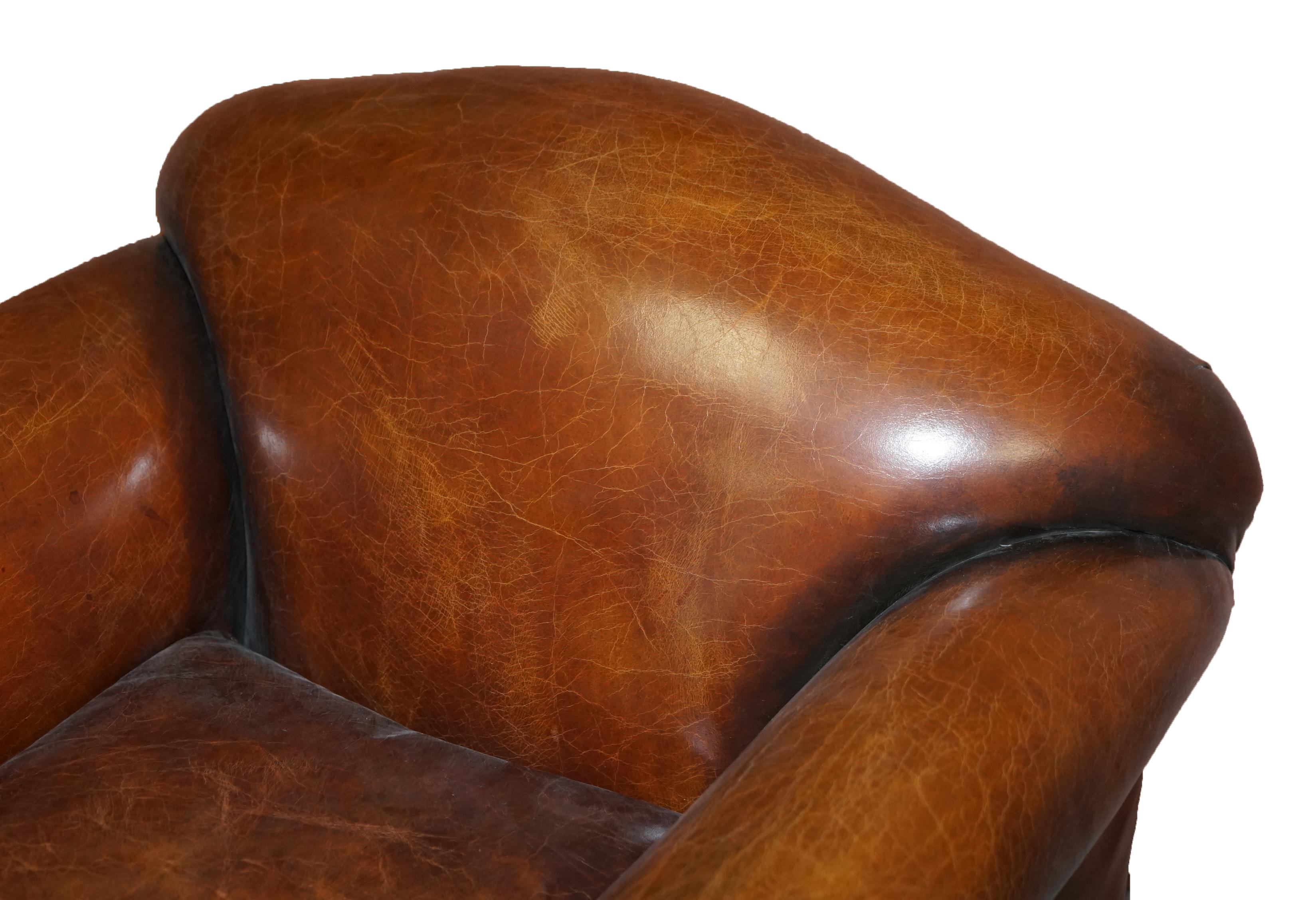 19th Century Sublime Pair of Victorian Fully Restored Chestnut Brown Leather Club Armchairs