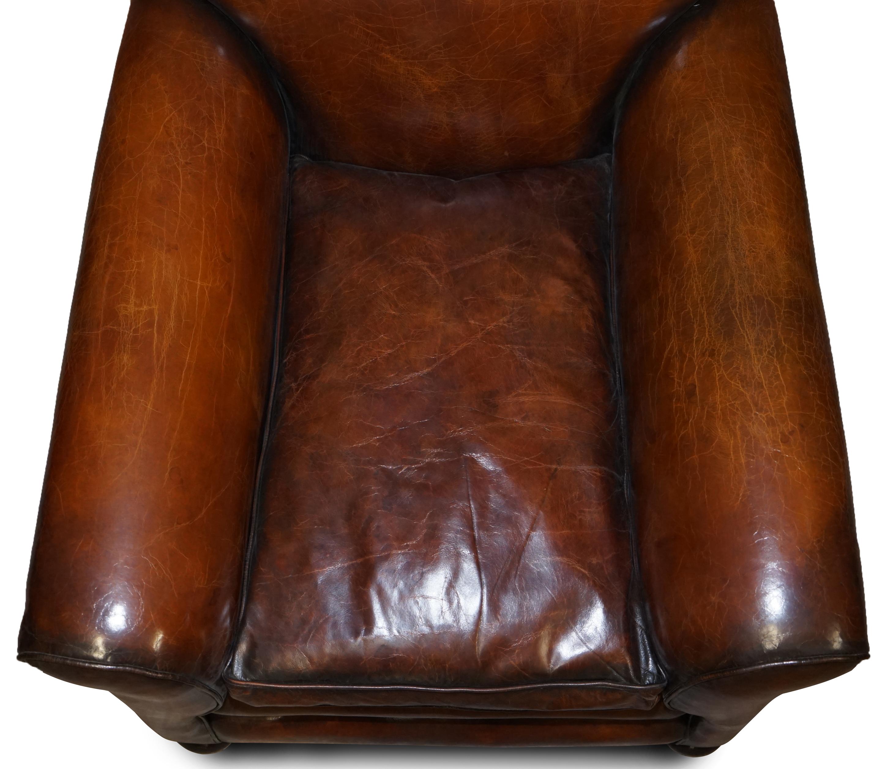 Sublime Pair of Victorian Fully Restored Chestnut Brown Leather Club Armchairs 1