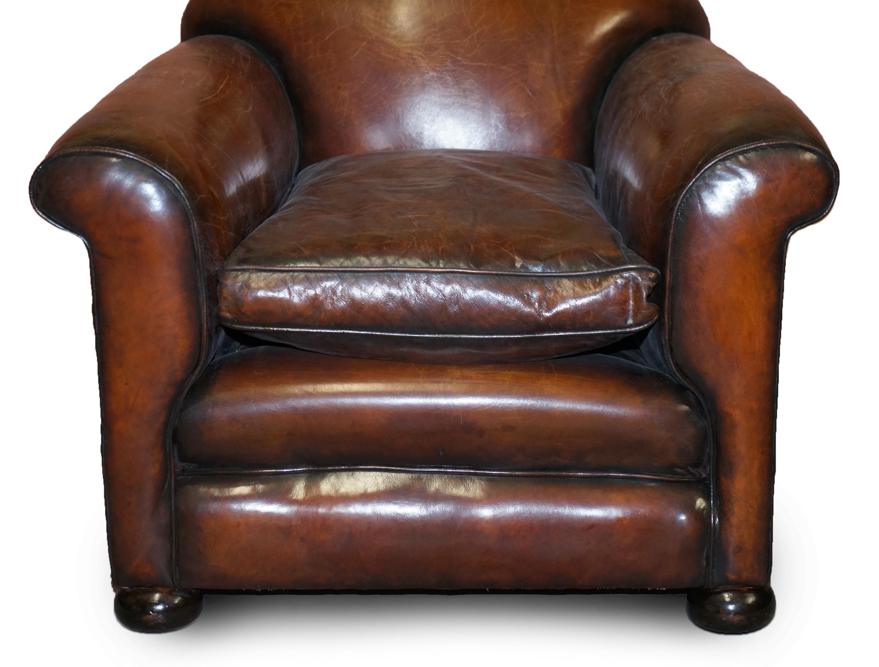 Sublime Pair of Victorian Fully Restored Chestnut Brown Leather Club Armchairs 3