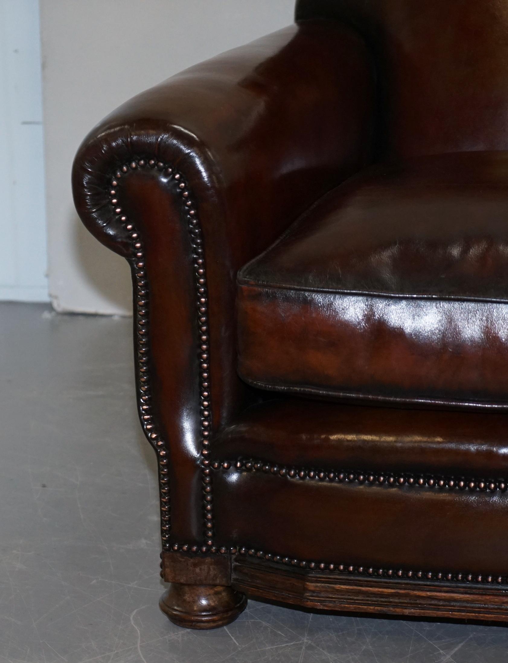 Sublime Pair of Victorian Fully Restored Cigar Brown Leather Club Armchairs 10