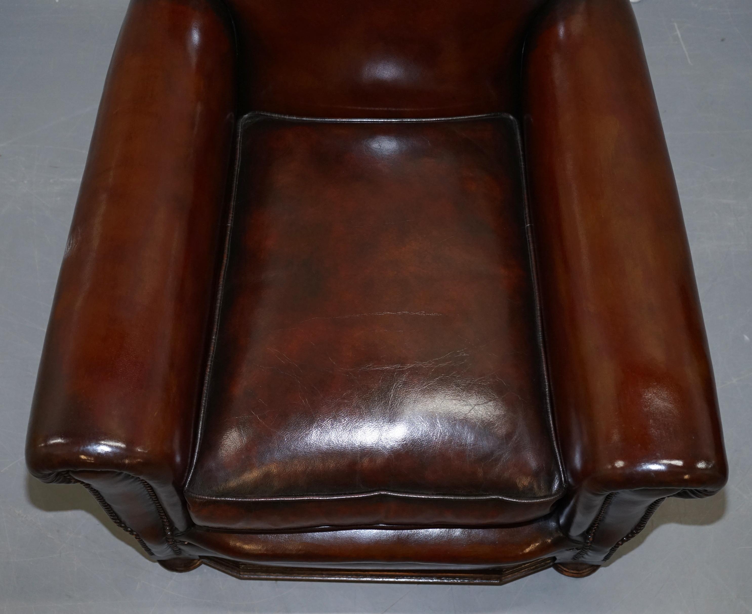 Sublime Pair of Victorian Fully Restored Cigar Brown Leather Club Armchairs 1