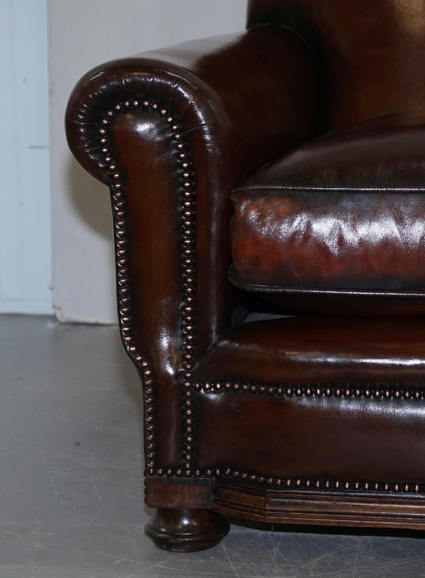 Sublime Pair of Victorian Fully Restored Cigar Brown Leather Club Armchairs 3