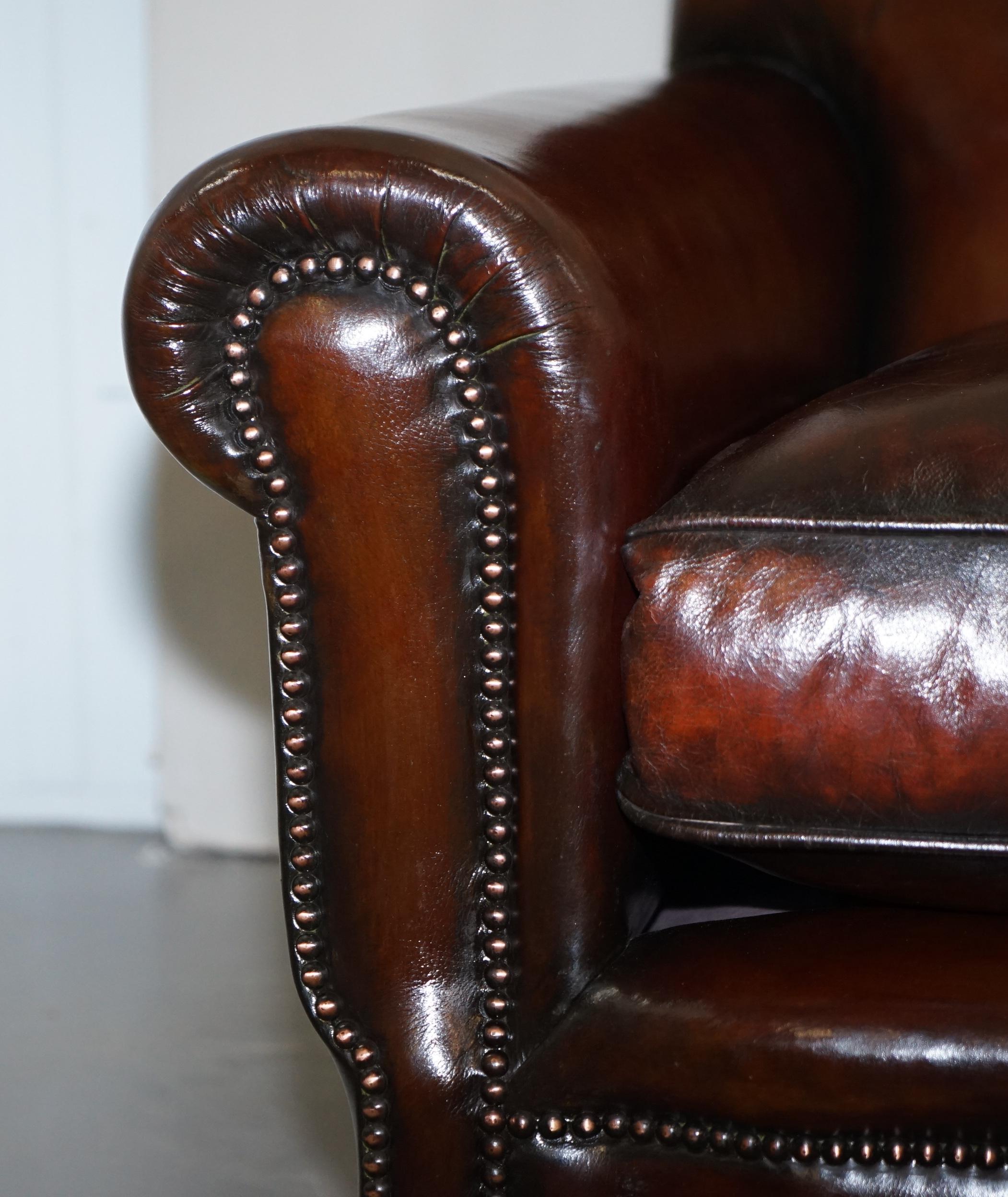 Sublime Pair of Victorian Fully Restored Cigar Brown Leather Club Armchairs 4