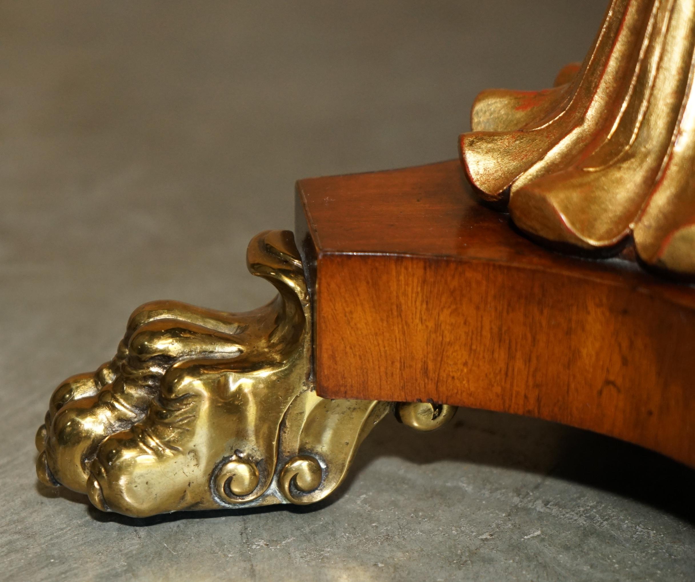 SUBLIME PAiR OF VINTAGE MARBLE TOPPED SIDE END TABLES SOLID BRASS LIONS PAW FEET For Sale 11