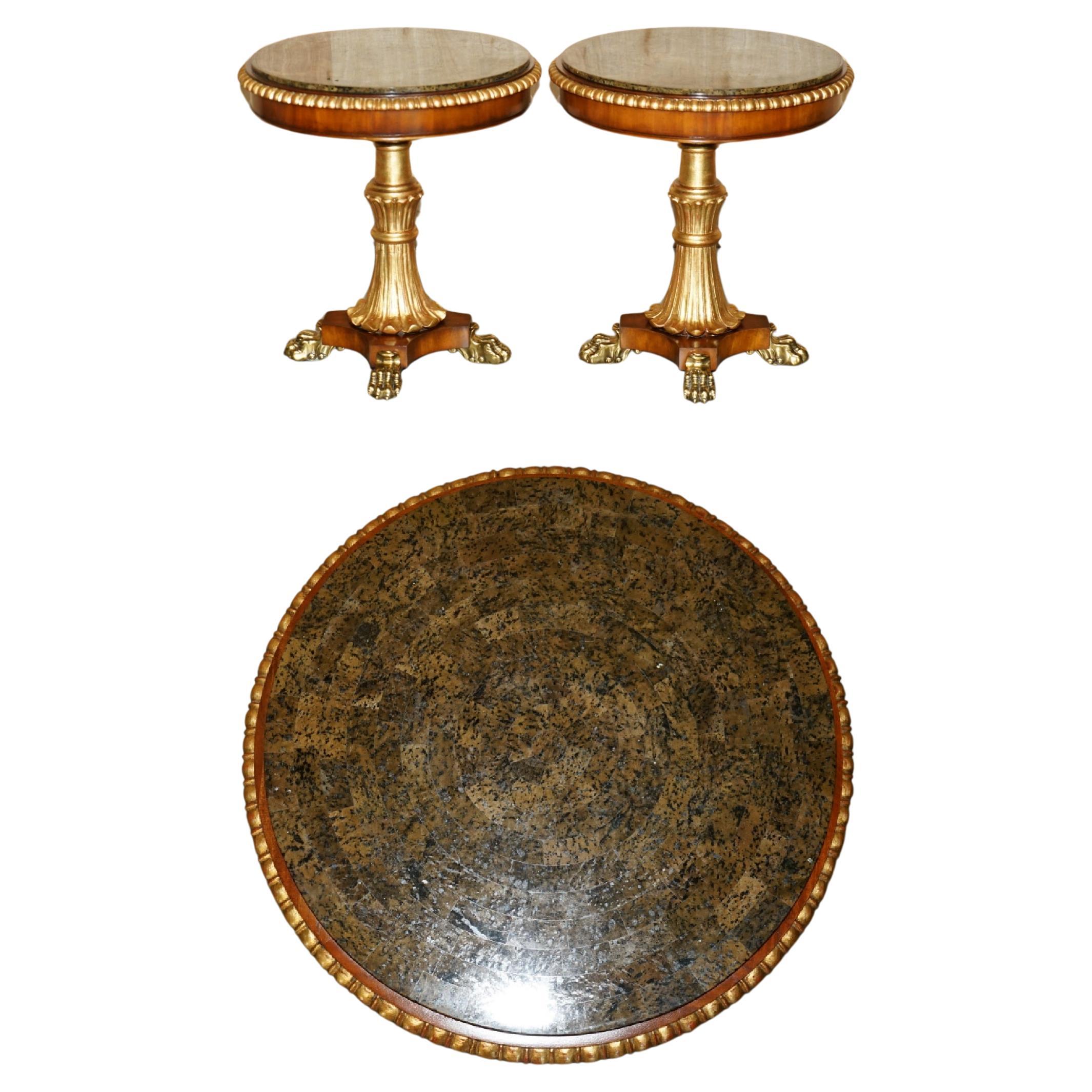 SUBLIME PAiR OF VINTAGE MARBLE TOPPED SIDE END TABLES SOLID BRASS LIONS PAW FEET