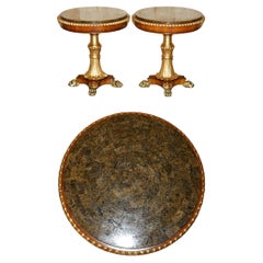 SUBLIME PAiR OF VINTAGE MARBLE TOPPED SIDE END TABLES SOLID BRASS LIONS PAW FEET