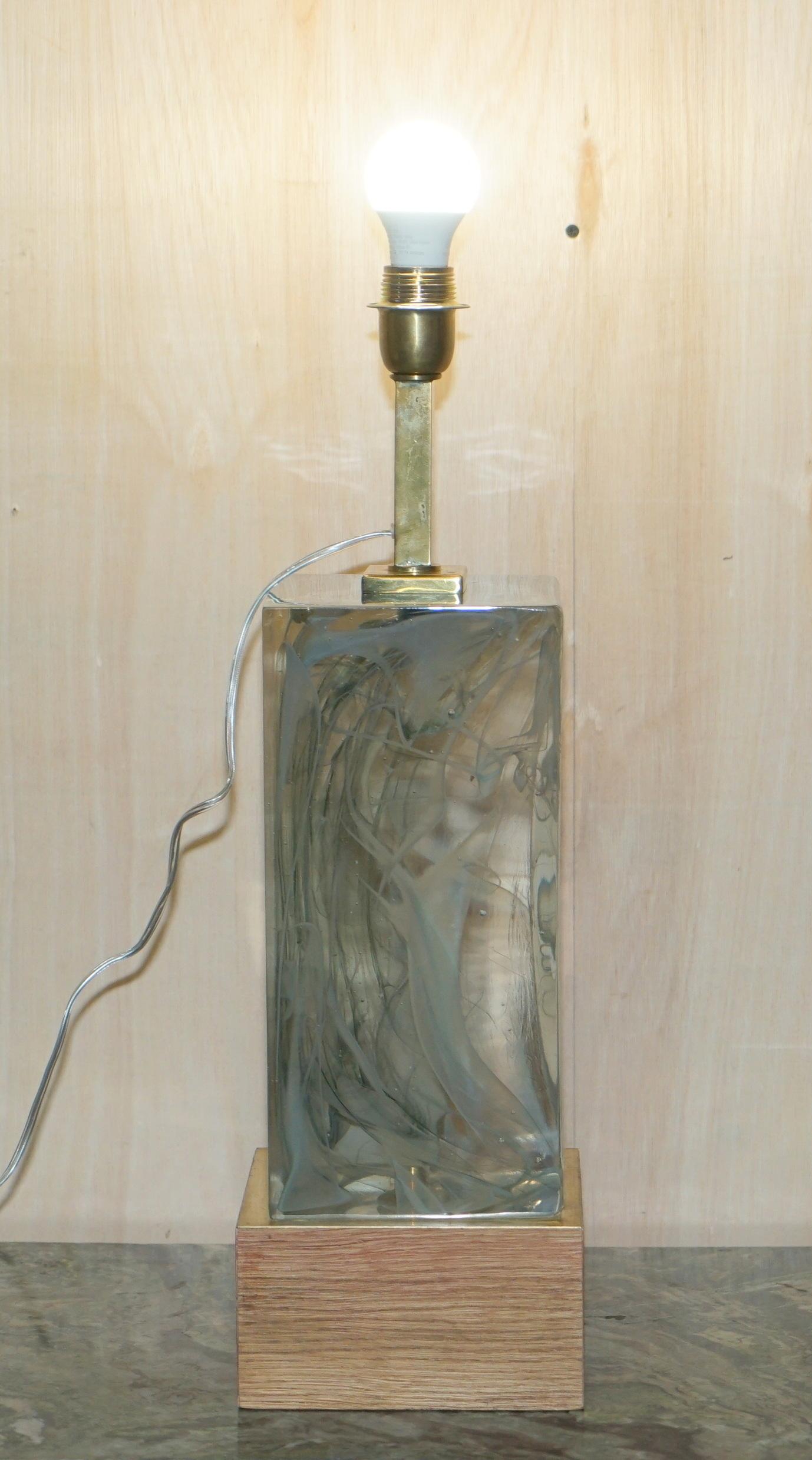 Sublime paire de grandes lampes de bureau vintage en verre de Murano marbré massif et lourd en vente 8