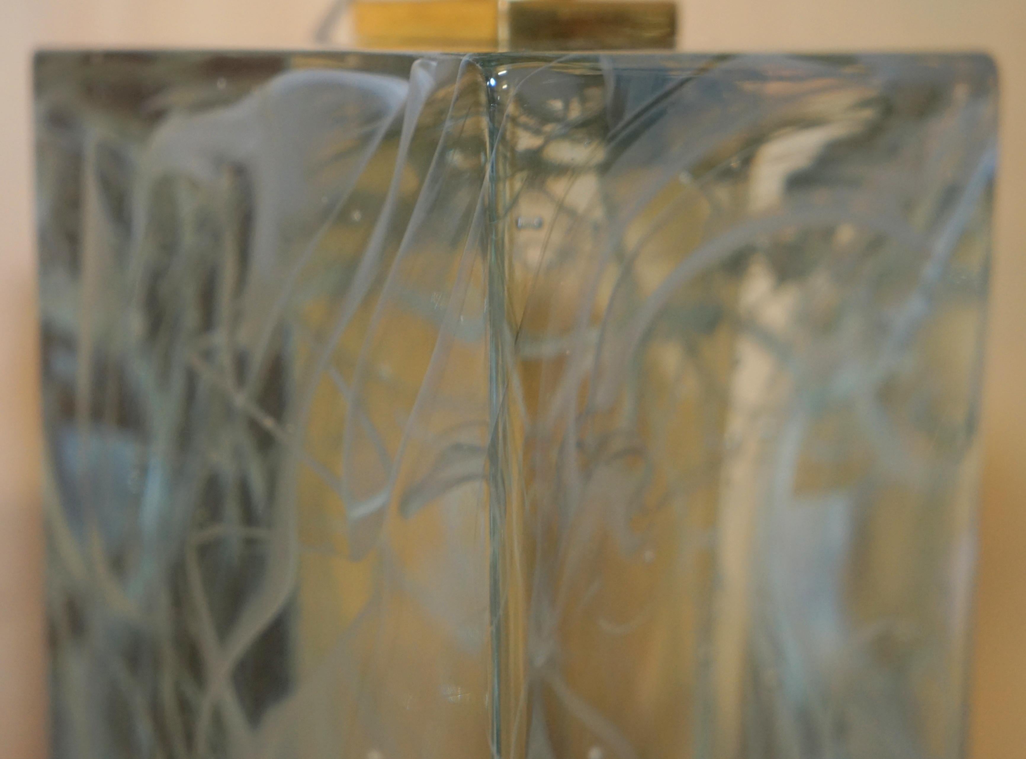 Sublime paire de grandes lampes de bureau vintage en verre de Murano marbré massif et lourd en vente 10