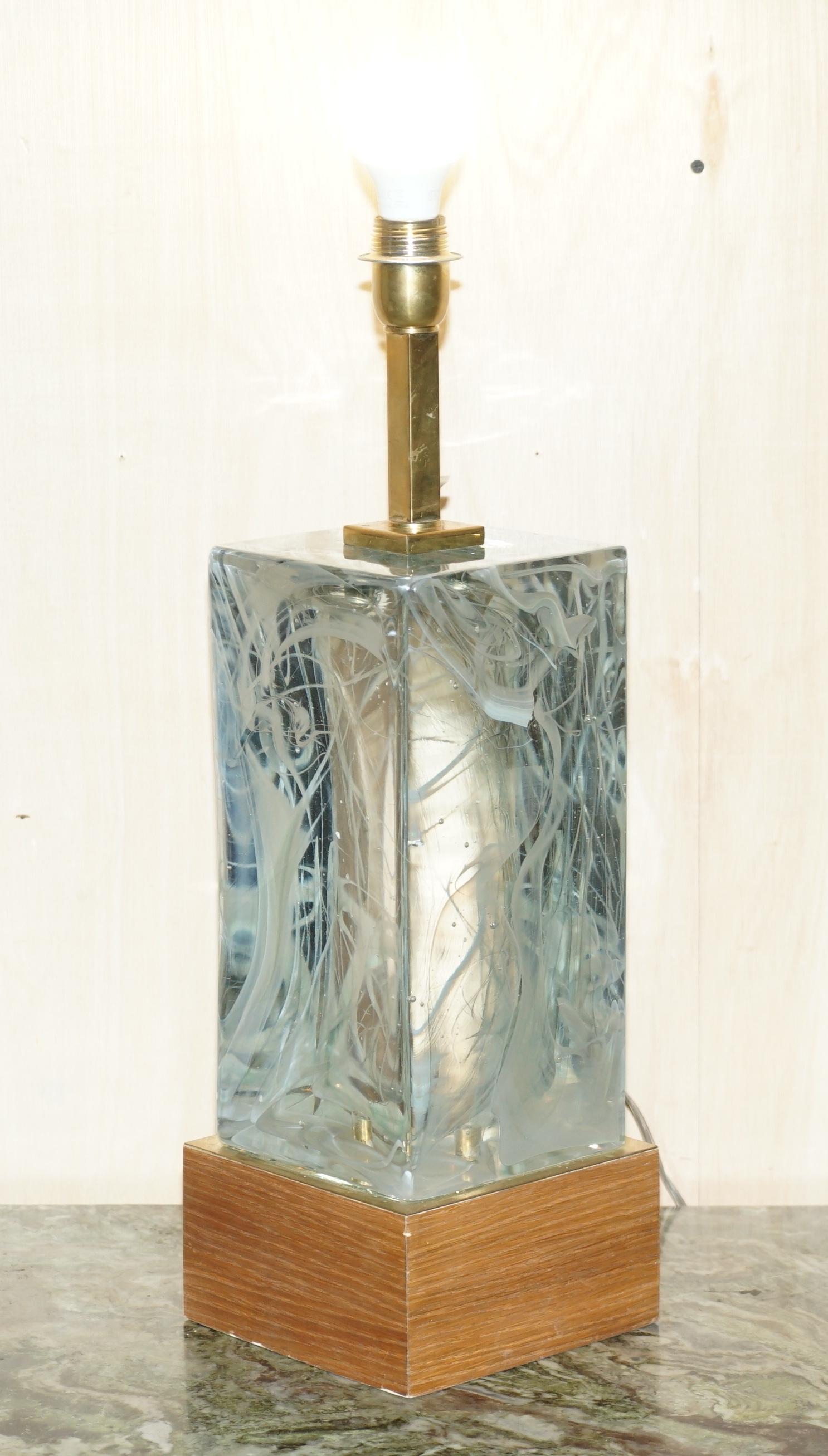 Art déco Sublime paire de grandes lampes de bureau vintage en verre de Murano marbré massif et lourd en vente