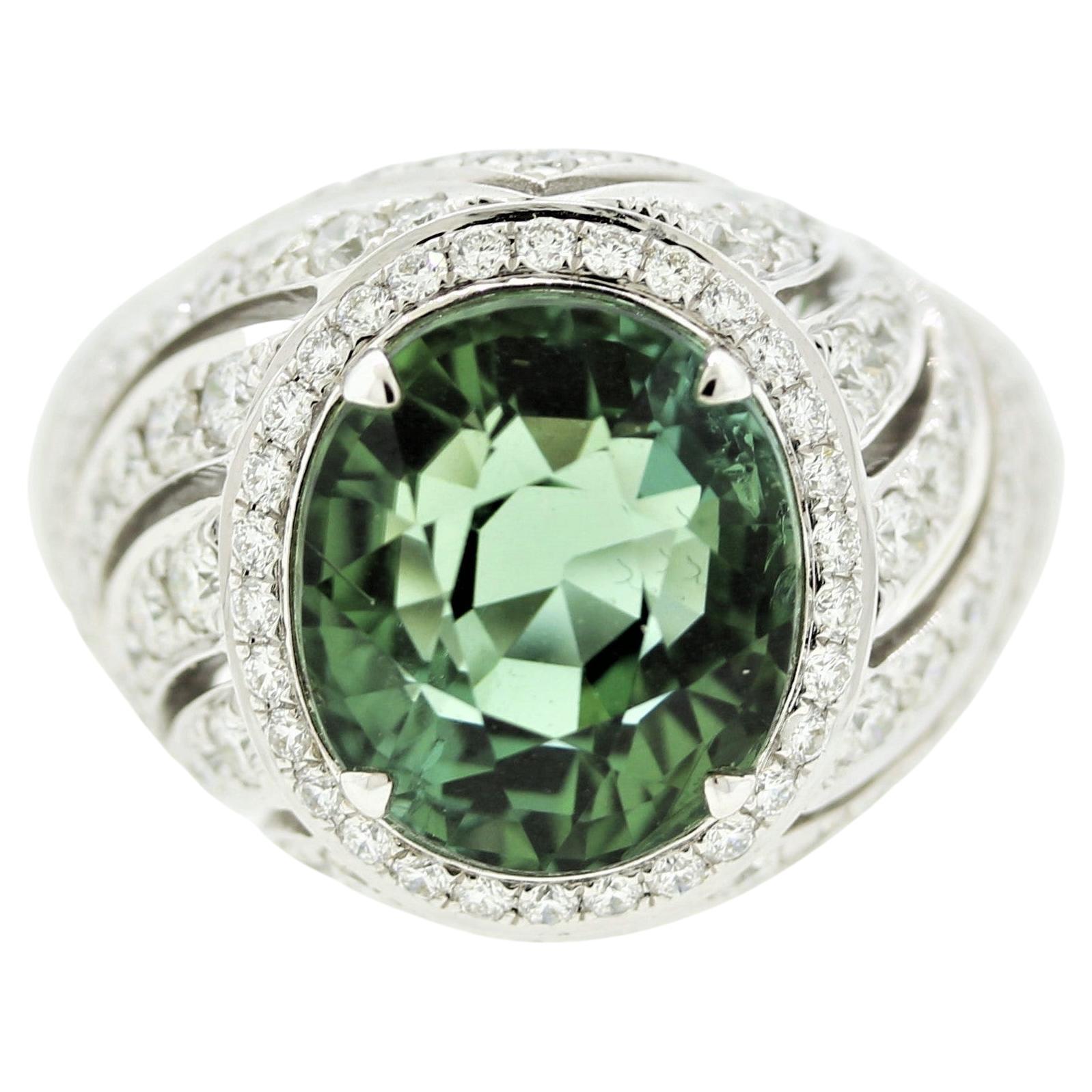 Sublime Paraiba Tourmaline Diamond Gold Domed Ring For Sale