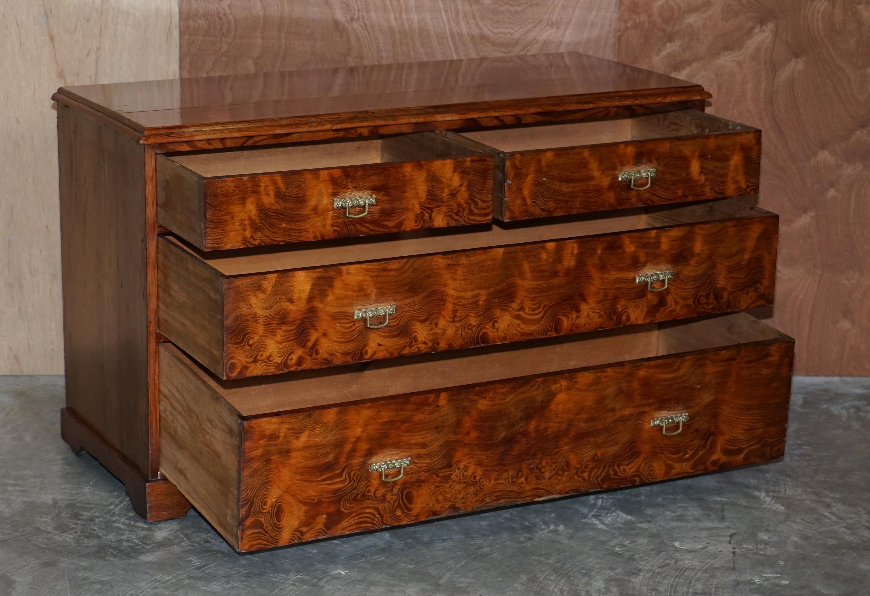 Sublime Patina circa 1880 Pitch Pine Chest of Drawers Must See Timber Grain!!!!! For Sale 11