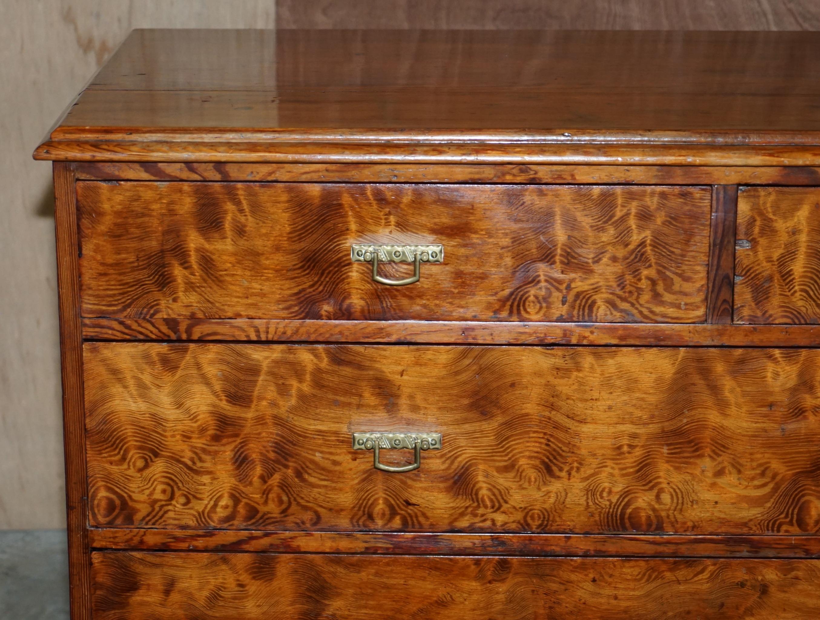 High Victorian Sublime Patina circa 1880 Pitch Pine Chest of Drawers Must See Timber Grain!!!!! For Sale