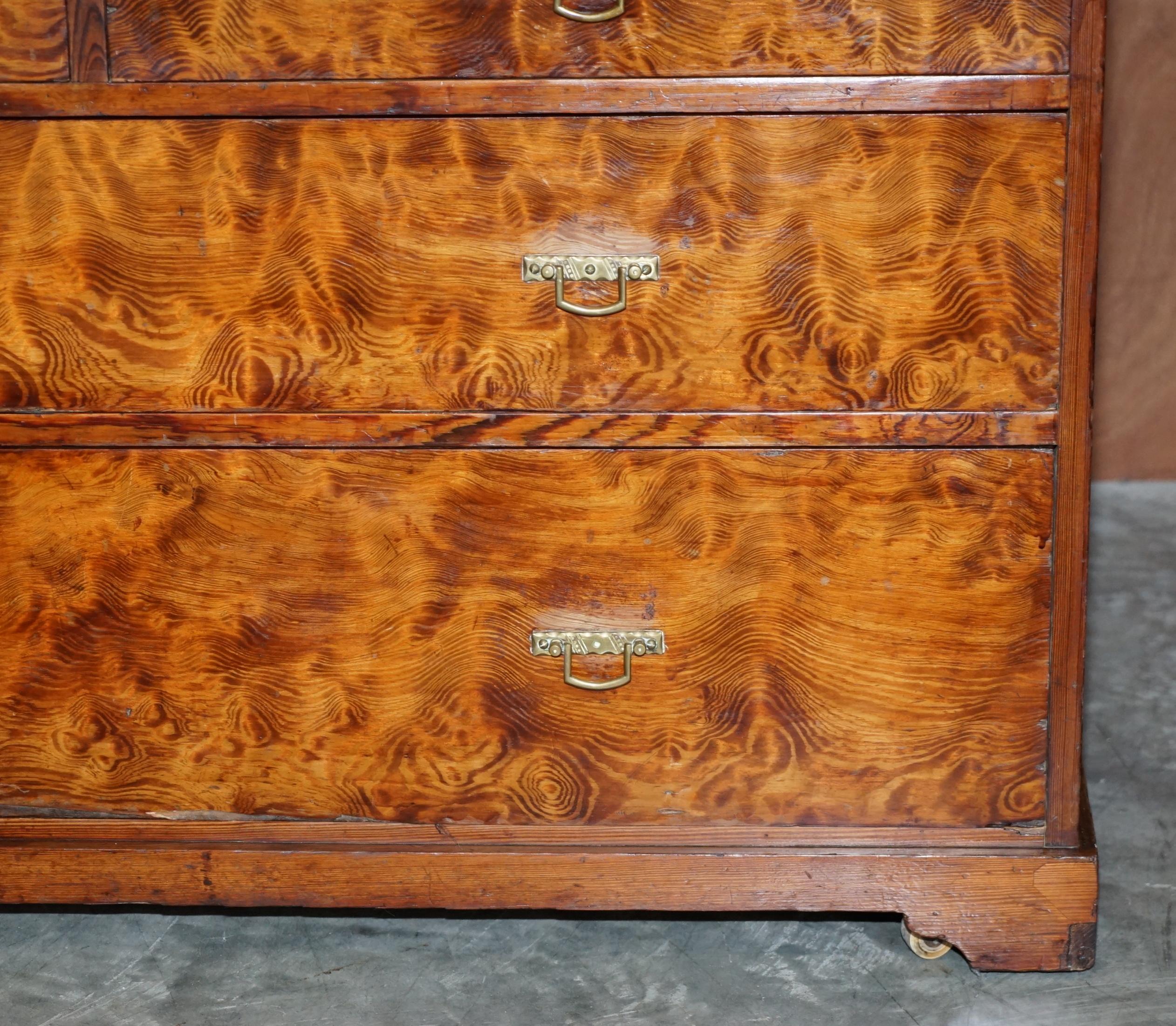 Hand-Crafted Sublime Patina circa 1880 Pitch Pine Chest of Drawers Must See Timber Grain!!!!! For Sale