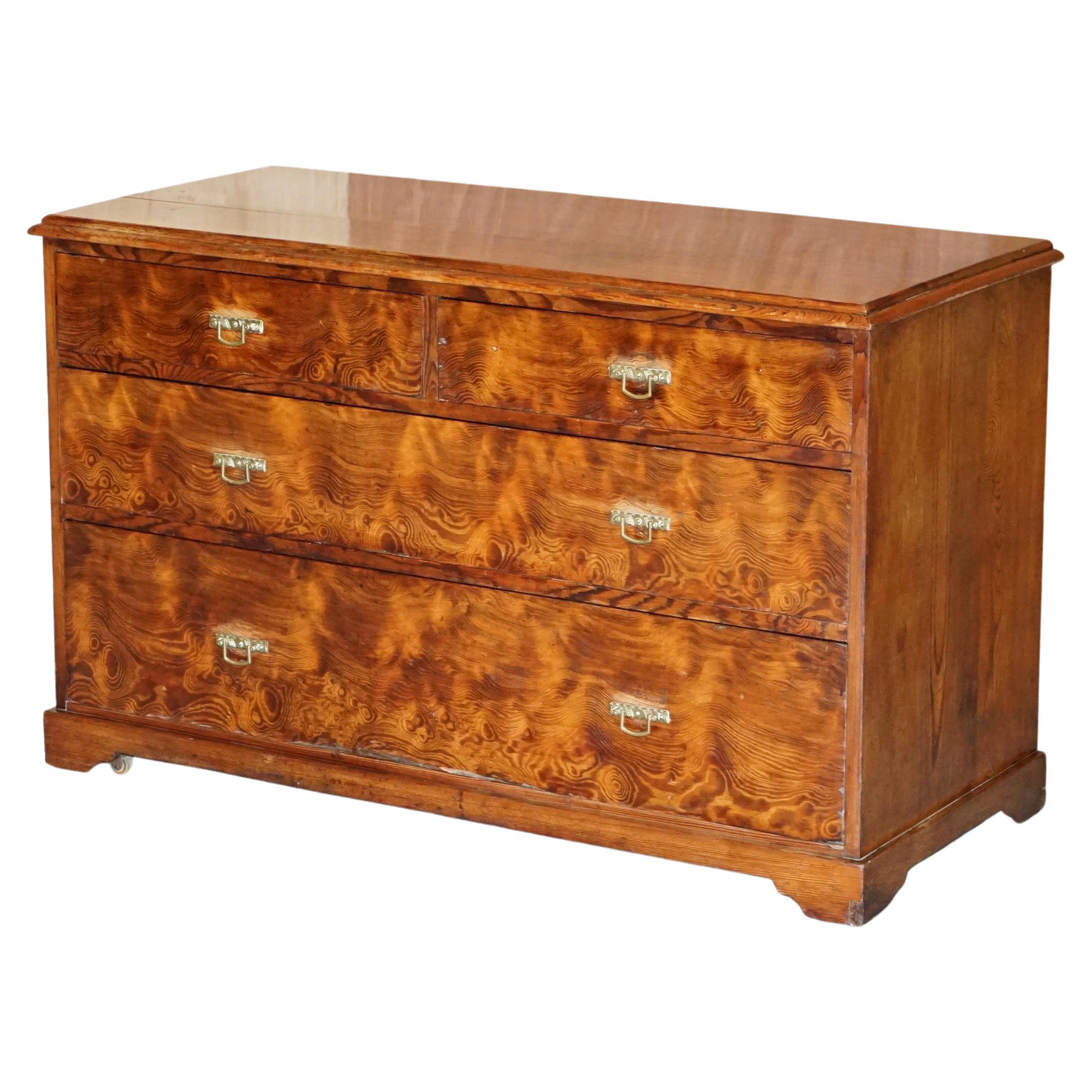 Sublime Patina circa 1880 Pitch Pine Chest of Drawers Must See Timber Grain!!!!! For Sale