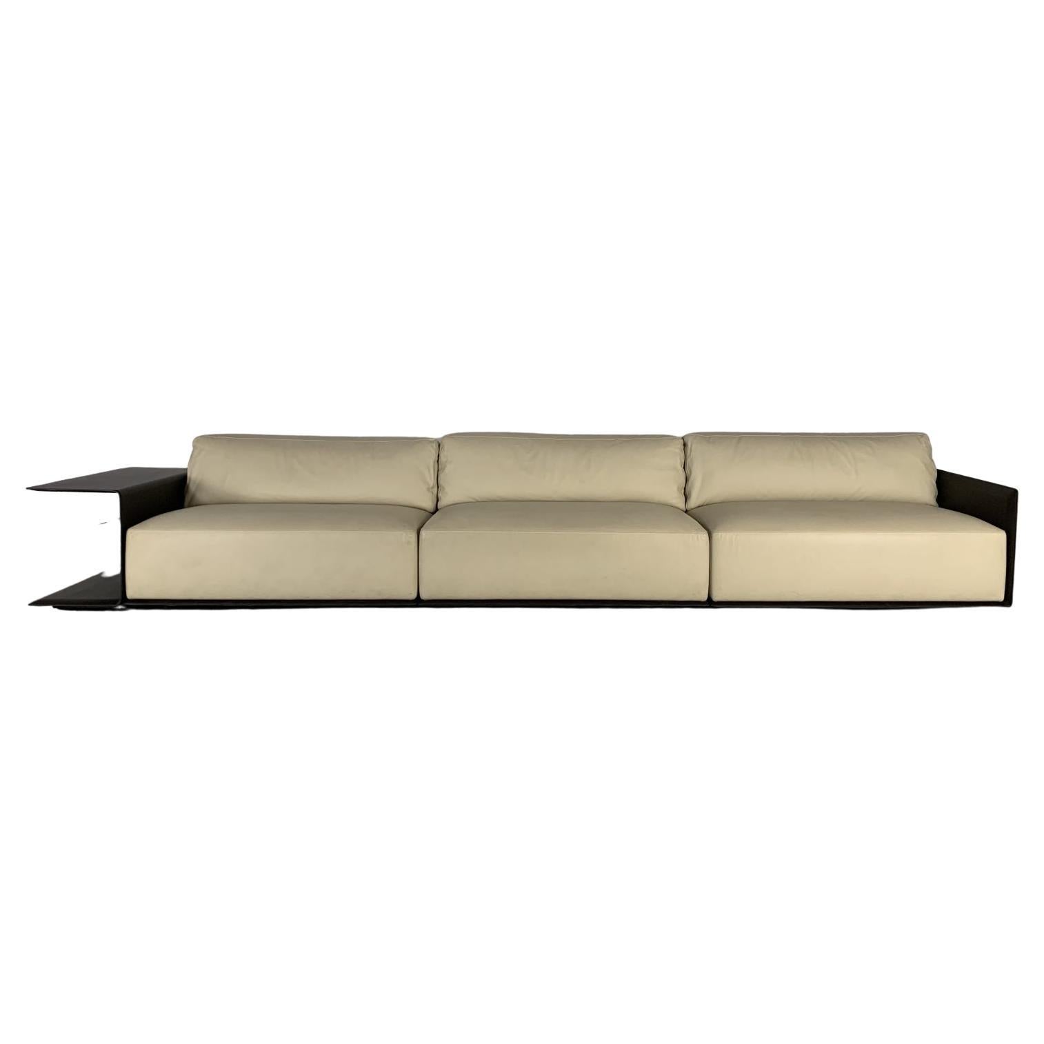 Sublime Poltrona Frau “Cassiopea” Large Sofa with Bookcase-End in Saddle Leather