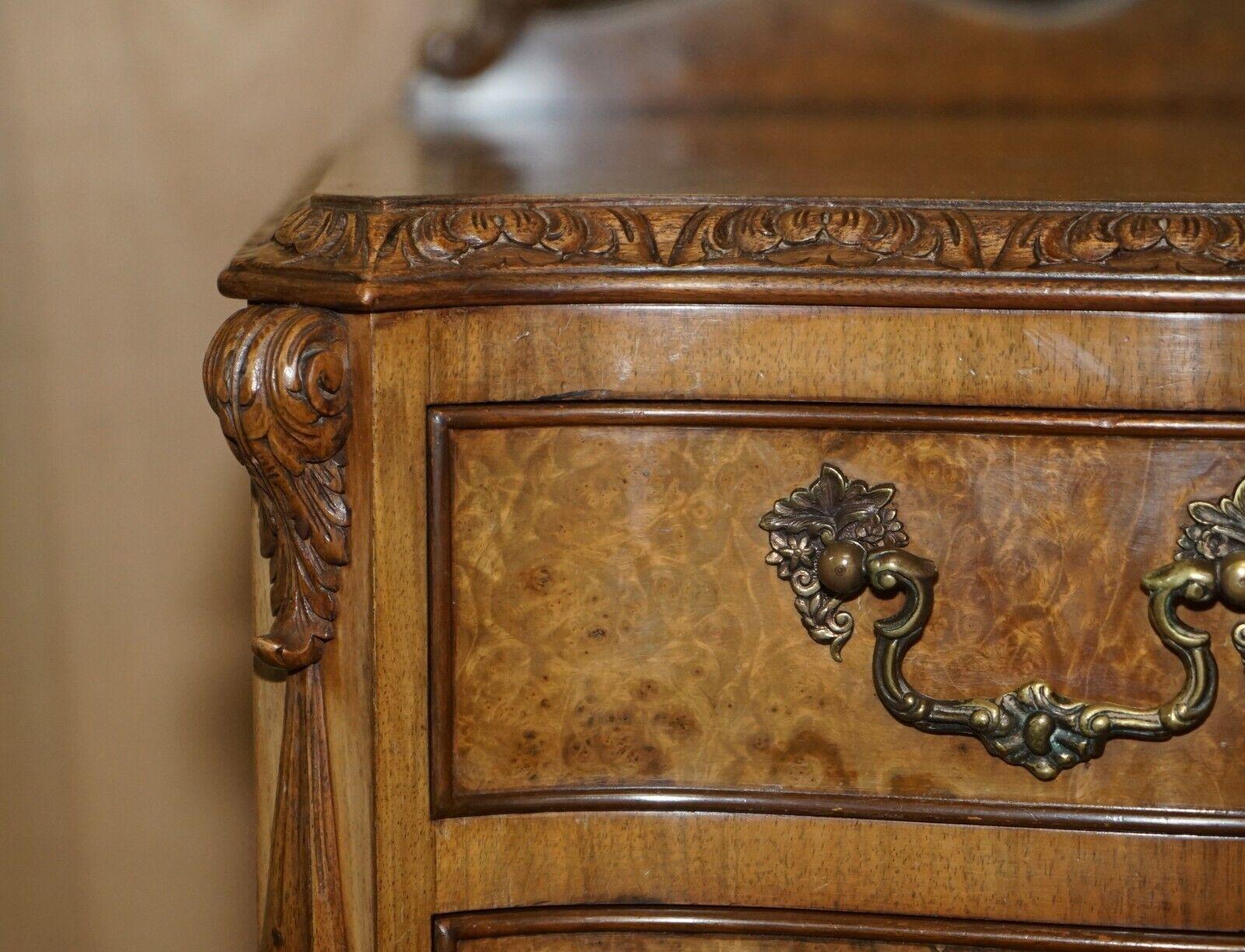 Hand-Crafted Sublime Quality Burr Walnut Hand Carved Dressing Table Part of Suite For Sale