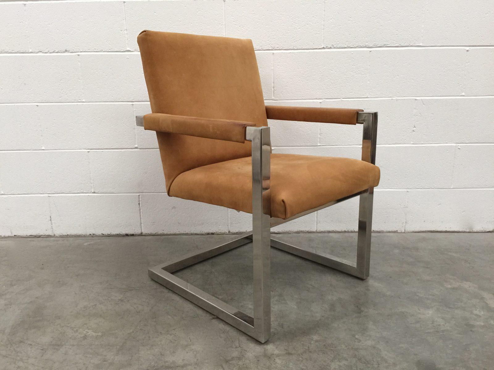 On offer on this occasion is a handsome, rare Ralph Lauren “Polo” Chrome-Framed Square Armchair, dressed in a peerless top-grade Tan Suede.

As you will no doubt be aware by your interest in this handsome pair, Ralph Lauren pieces are the epitome