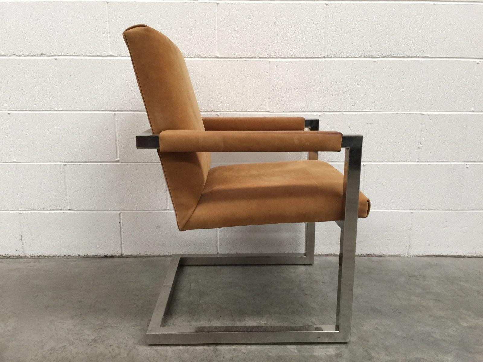Sublime fauteuil carré Polo de Ralph Lauren en daim et chrome Bon état - En vente à Barrowford, GB