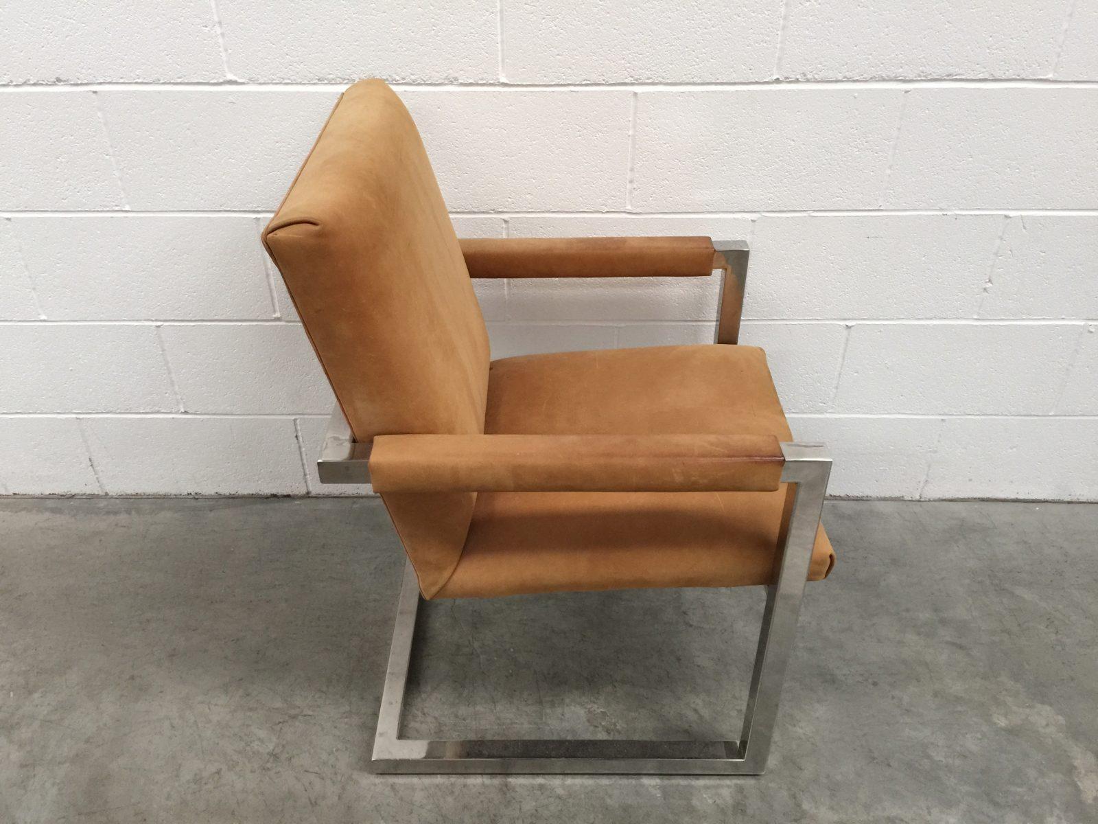 Sublime fauteuil carré Polo de Ralph Lauren en daim et chrome en vente 1