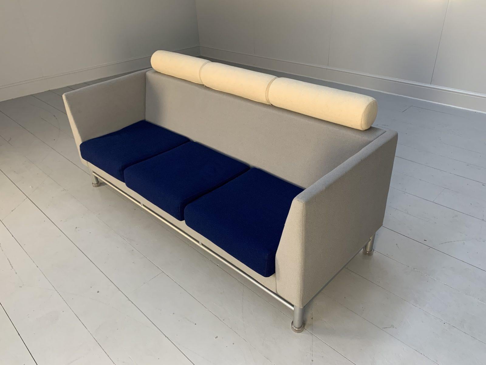 Contemporary Sublime Rare Knoll “East Side” Sofa by Ettore Sottsass in Blue and Grey Wool