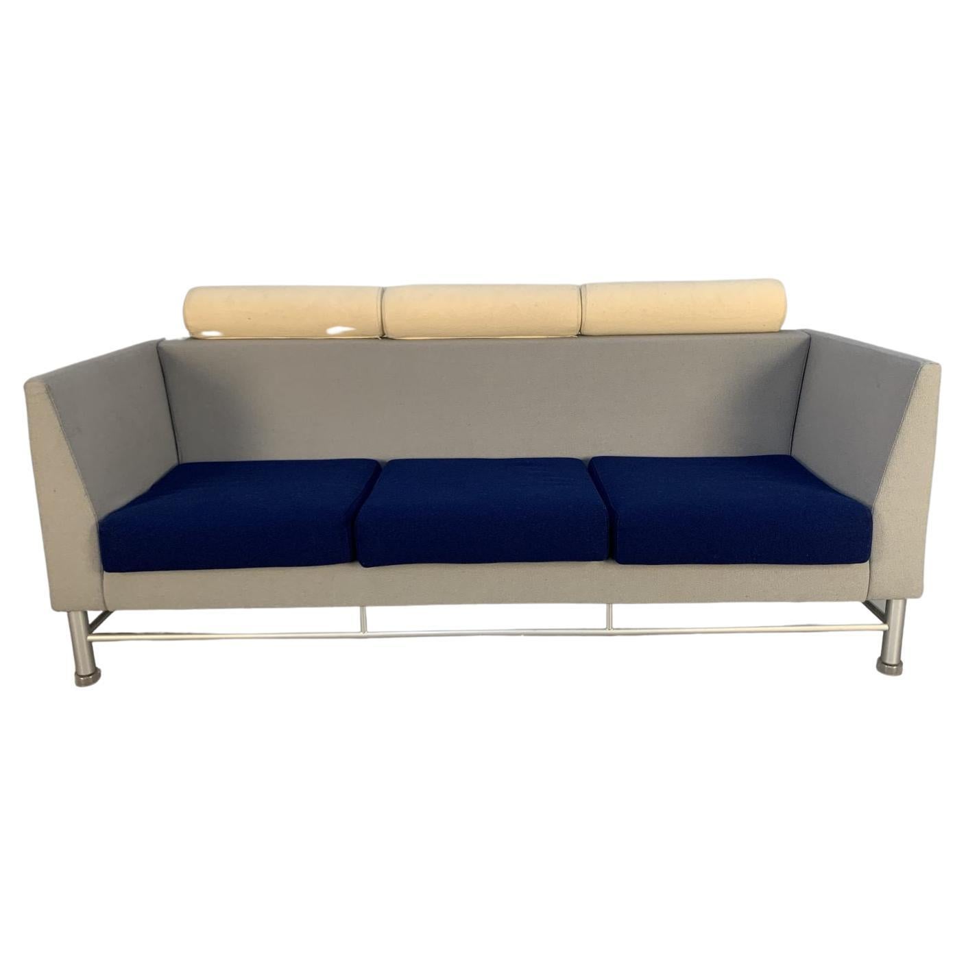 Sublime Rare Knoll “East Side” Sofa by Ettore Sottsass in Blue and Grey Wool
