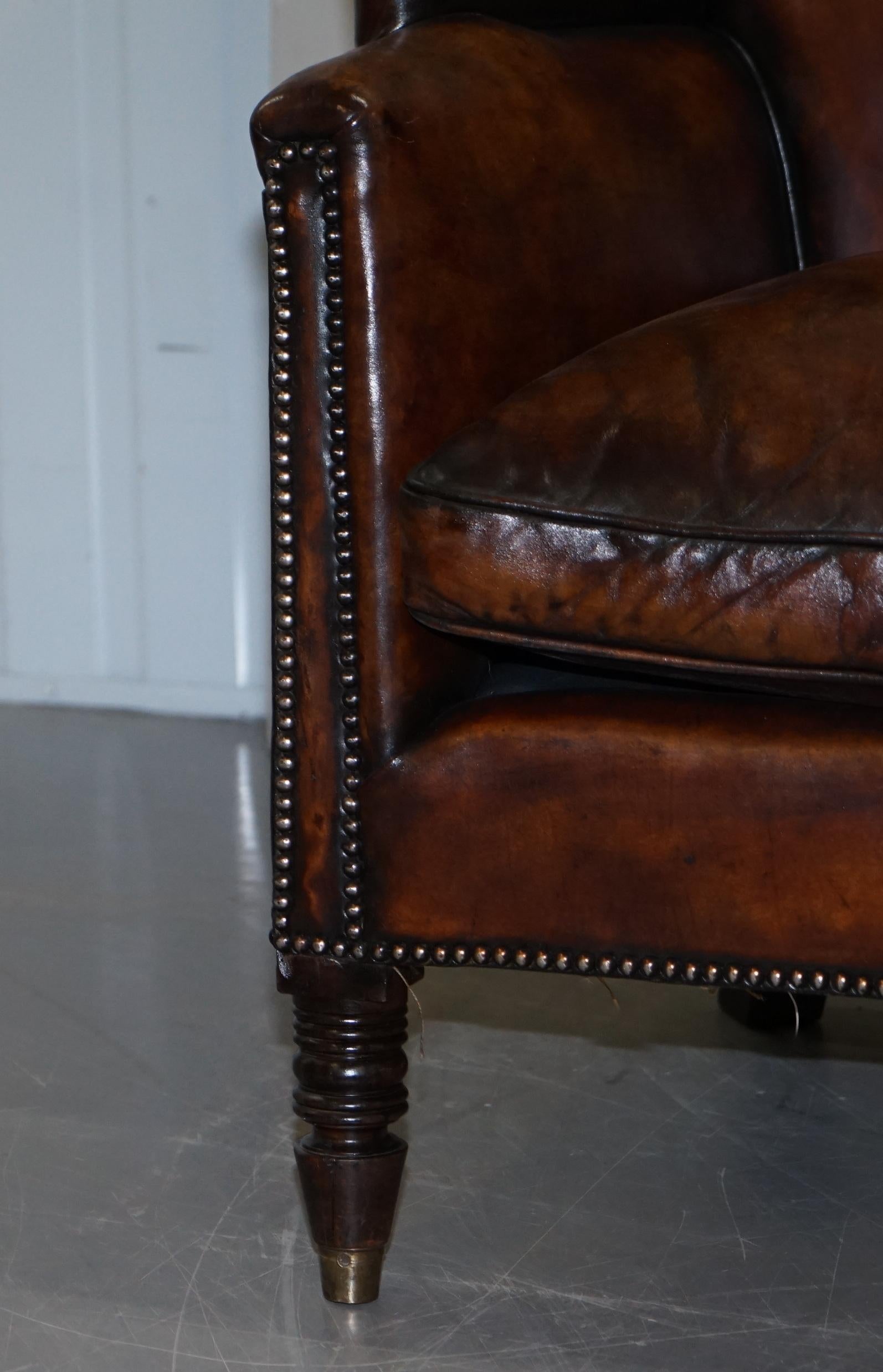 Sublime Restored Chestnut Brown Leather Regency 1810 Porters Wingback Armchair 3