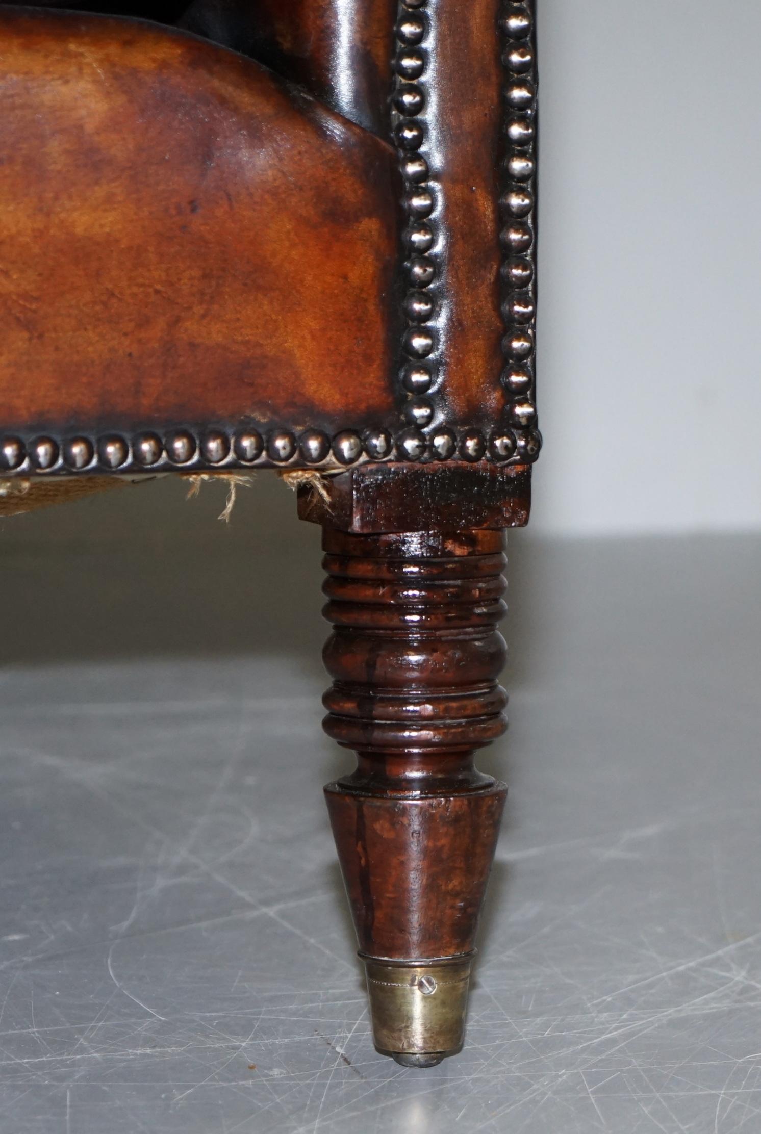 Sublime Restored Chestnut Brown Leather Regency 1810 Porters Wingback Armchair 4