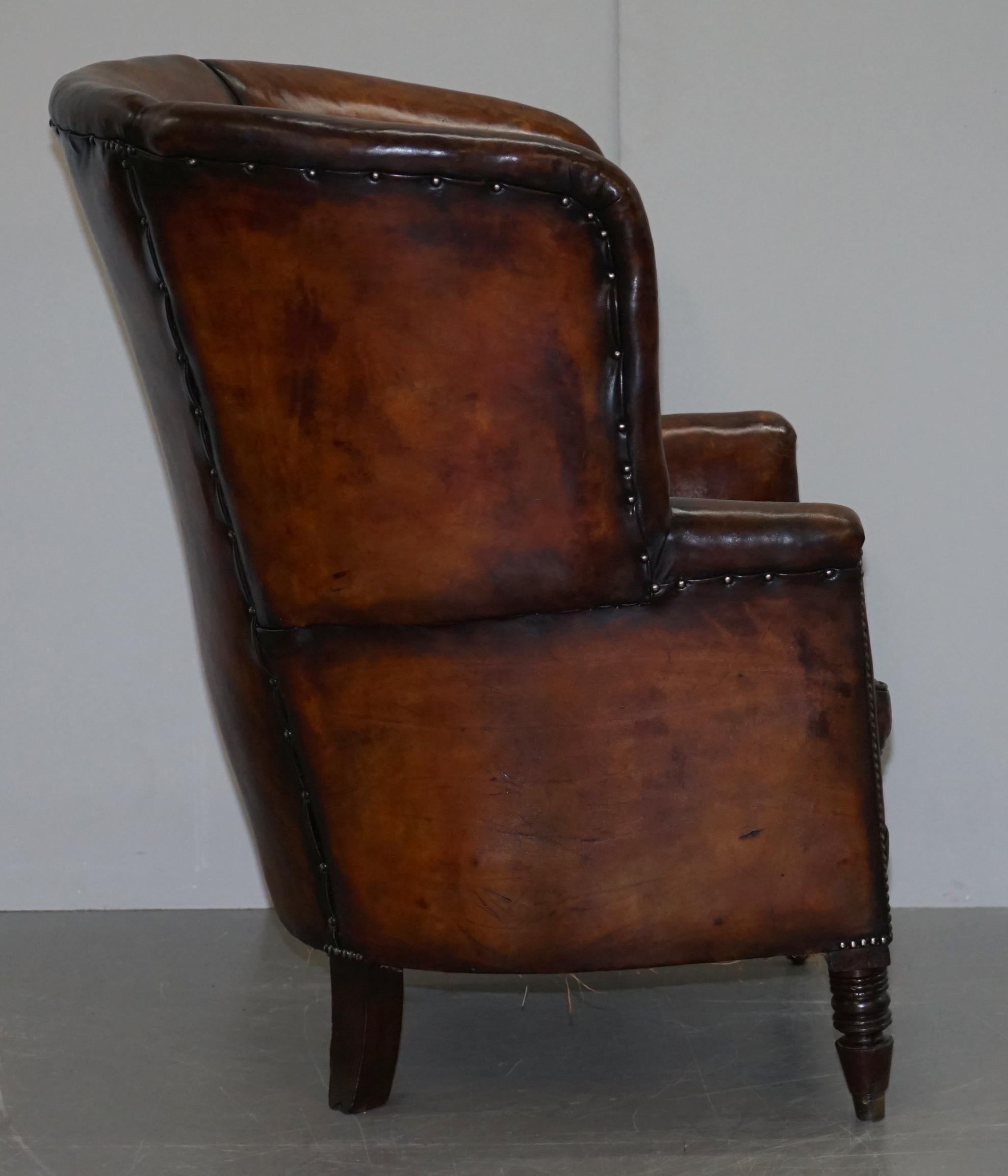 Sublime Restored Chestnut Brown Leather Regency 1810 Porters Wingback Armchair 7