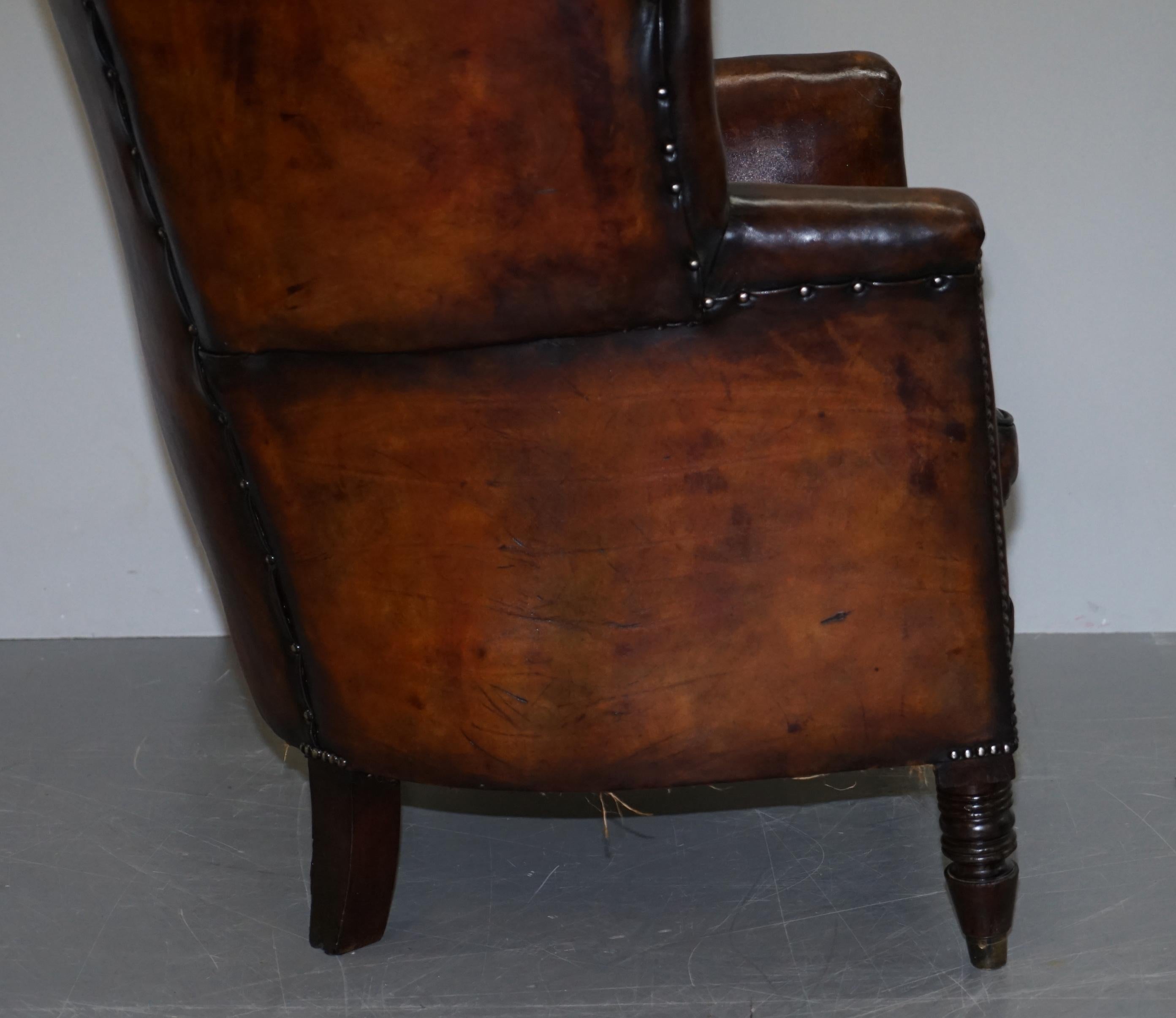 Sublime Restored Chestnut Brown Leather Regency 1810 Porters Wingback Armchair 7