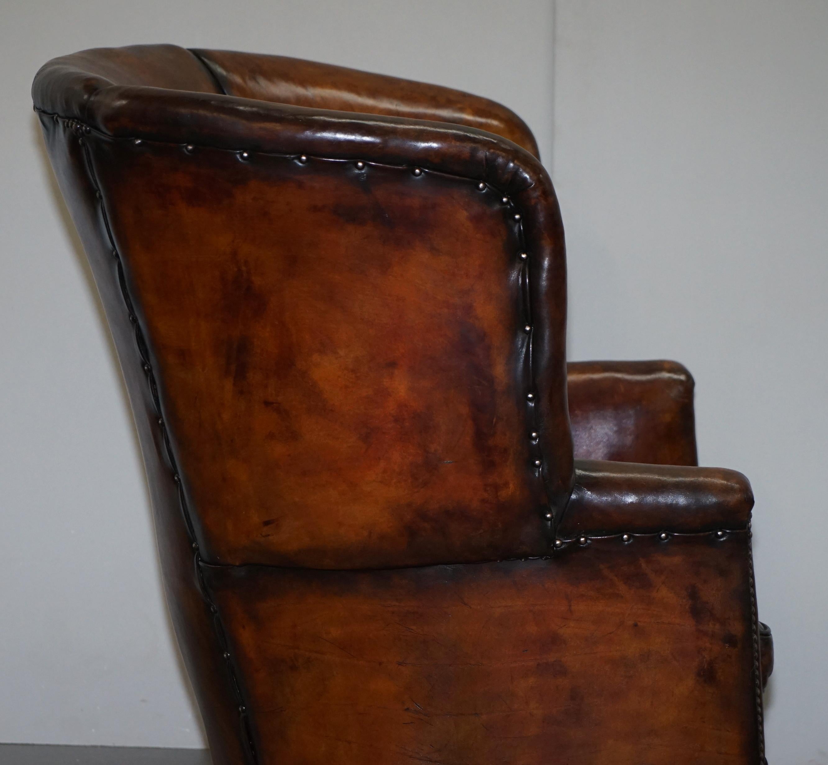 Sublime Restored Chestnut Brown Leather Regency 1810 Porters Wingback Armchair 9