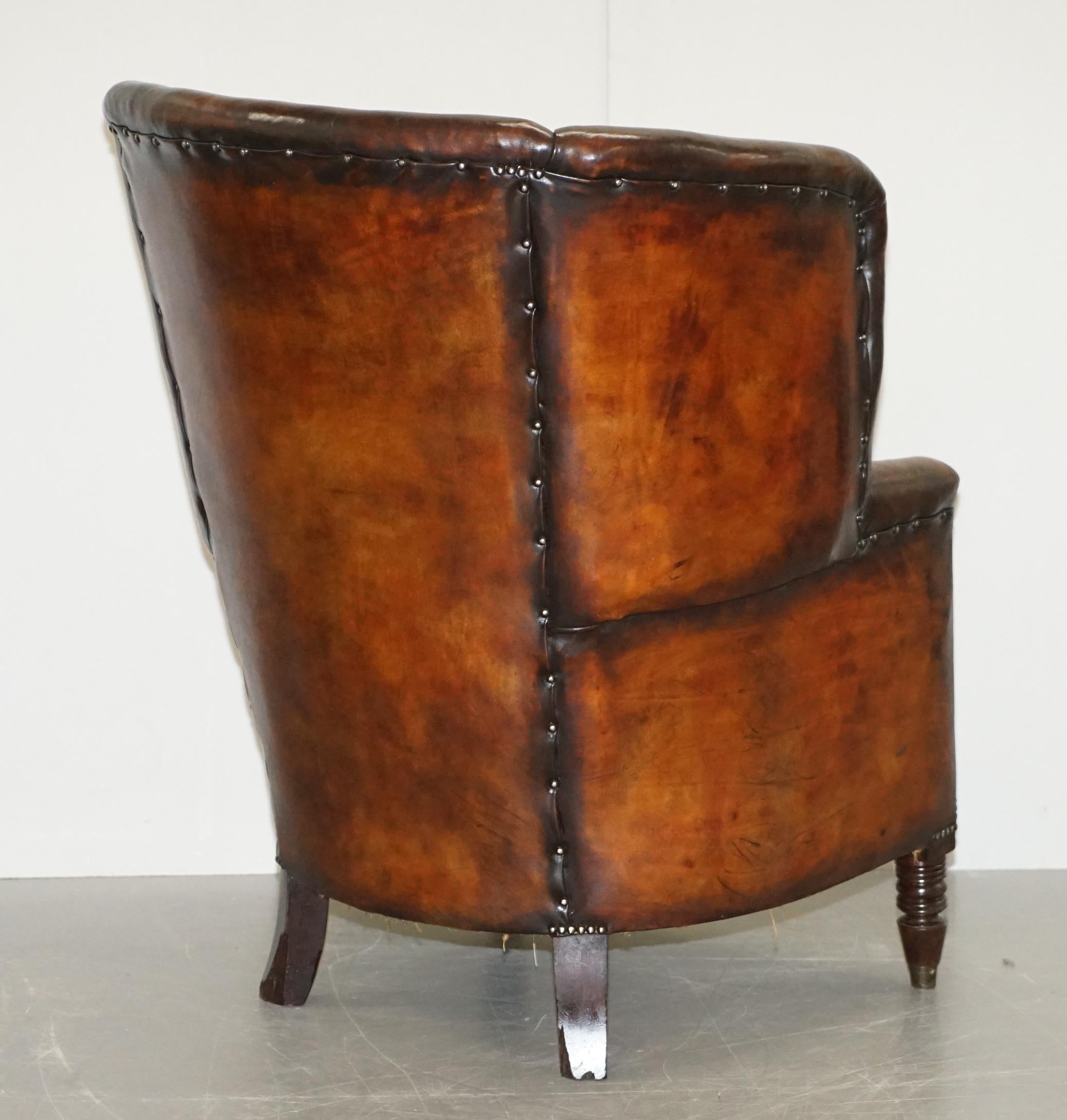 Sublime Restored Chestnut Brown Leather Regency 1810 Porters Wingback Armchair 10