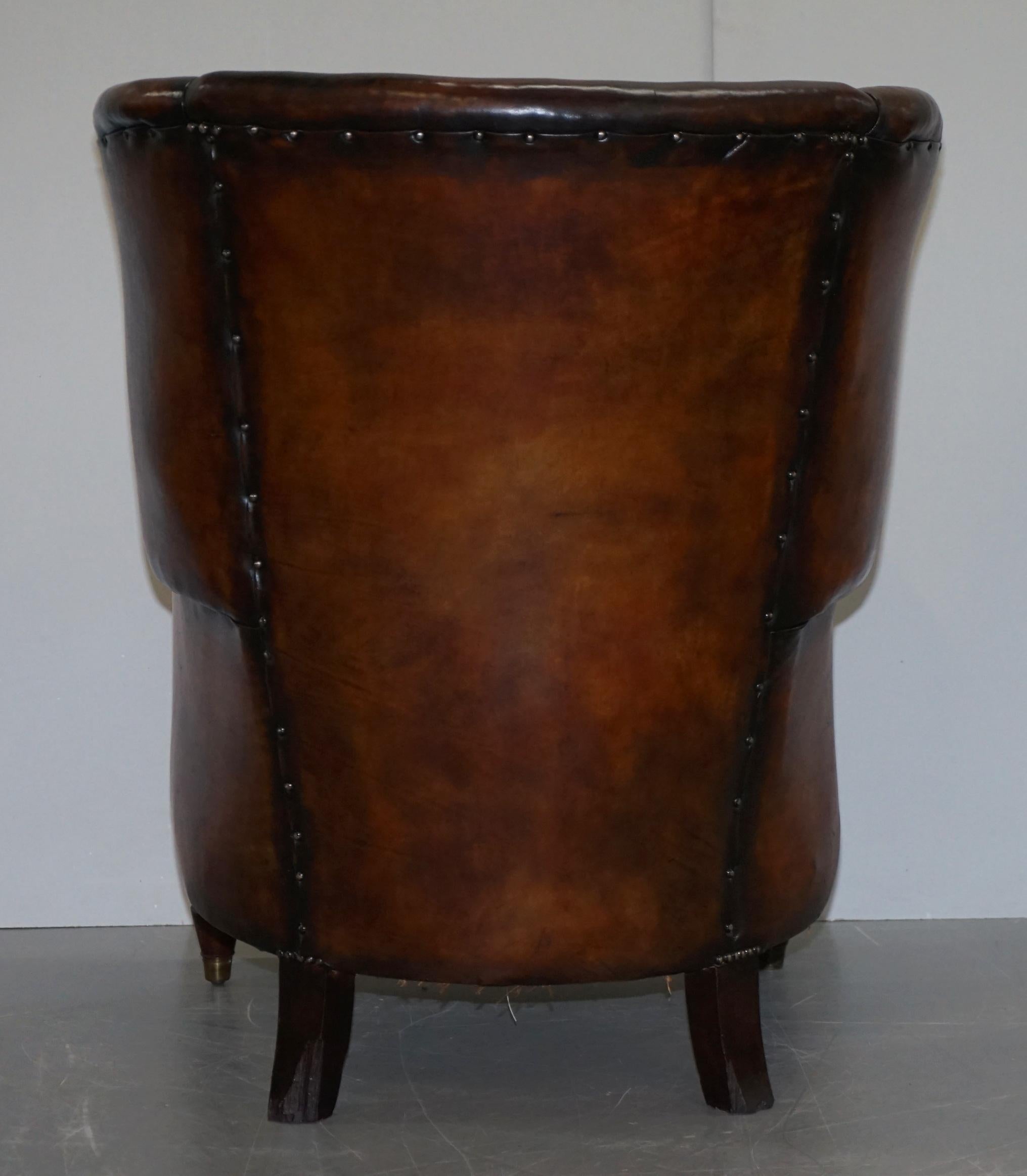 Sublime Restored Chestnut Brown Leather Regency 1810 Porters Wingback Armchair 11