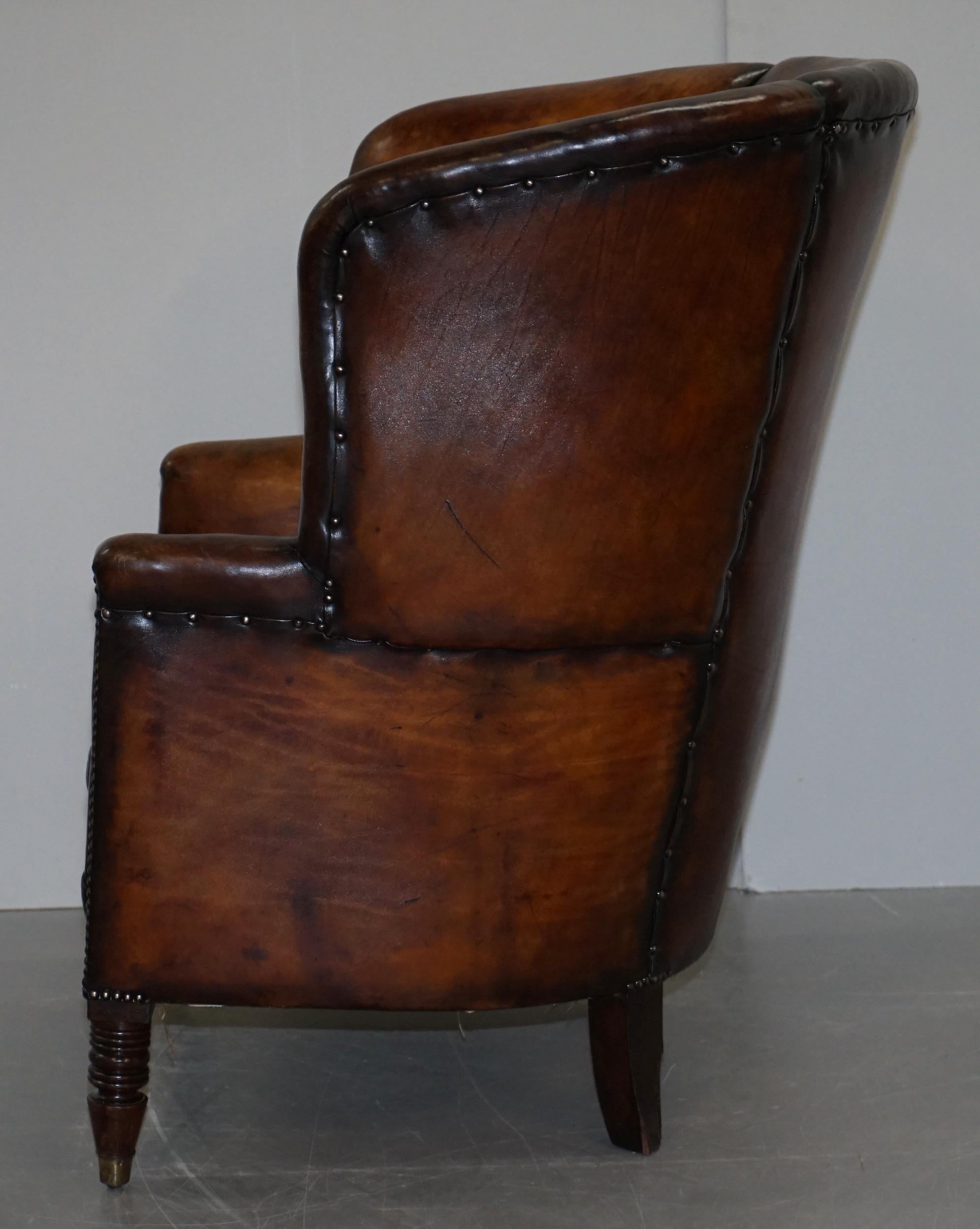 Sublime Restored Chestnut Brown Leather Regency 1810 Porters Wingback Armchair 11
