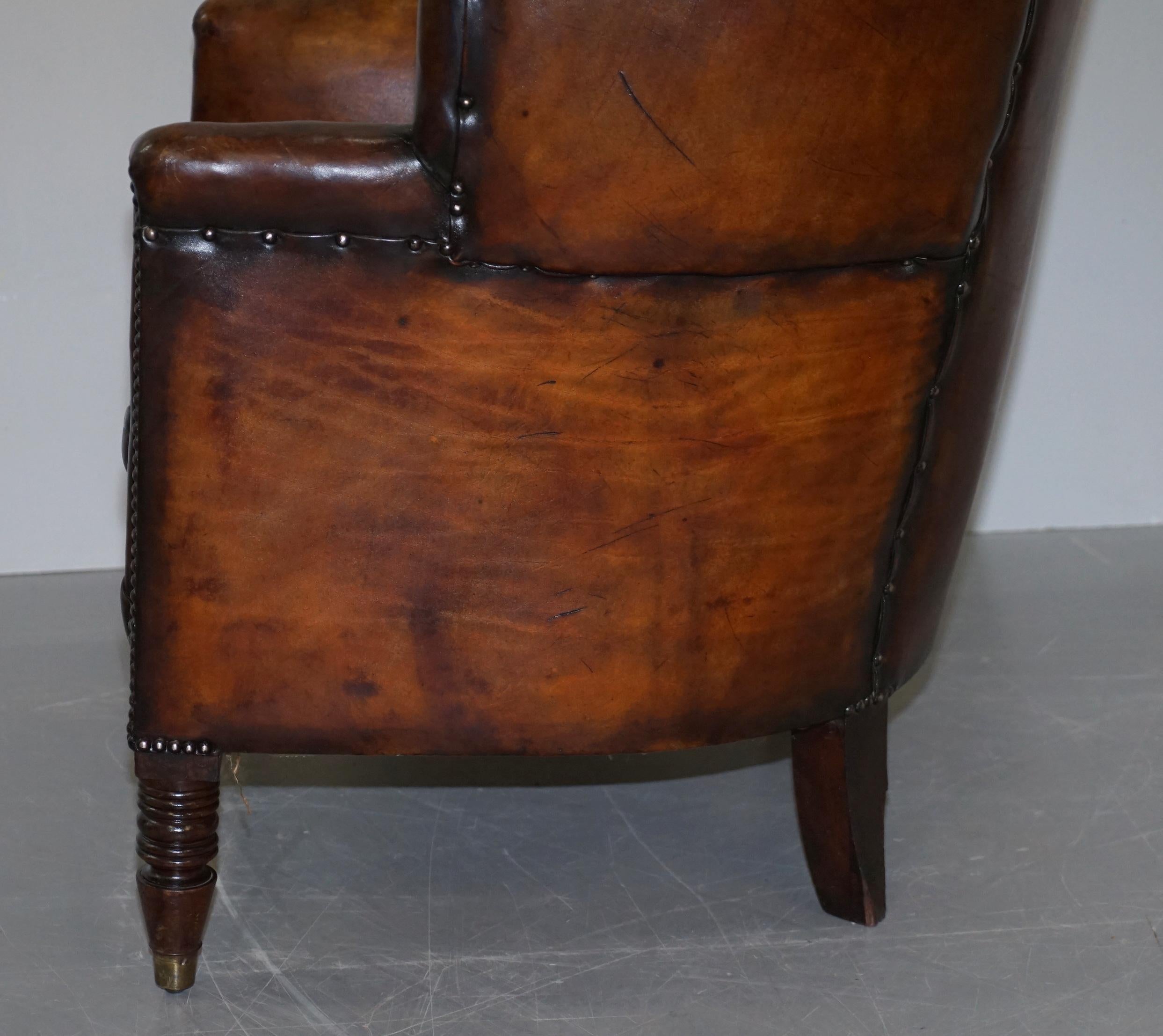 Sublime Restored Chestnut Brown Leather Regency 1810 Porters Wingback Armchair 13