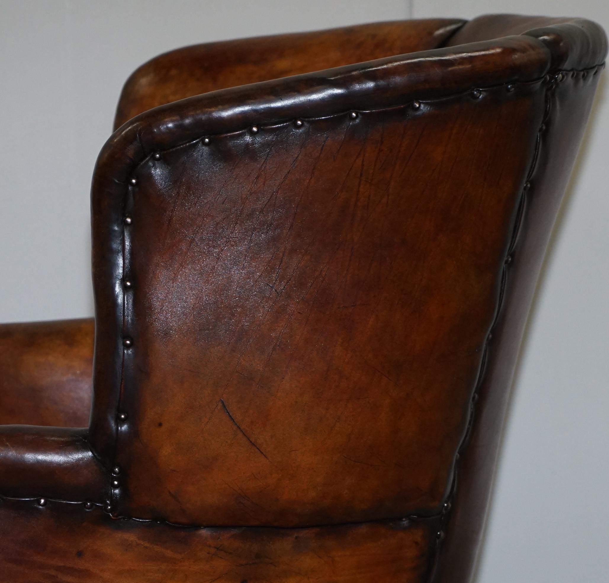 Sublime Restored Chestnut Brown Leather Regency 1810 Porters Wingback Armchair 14