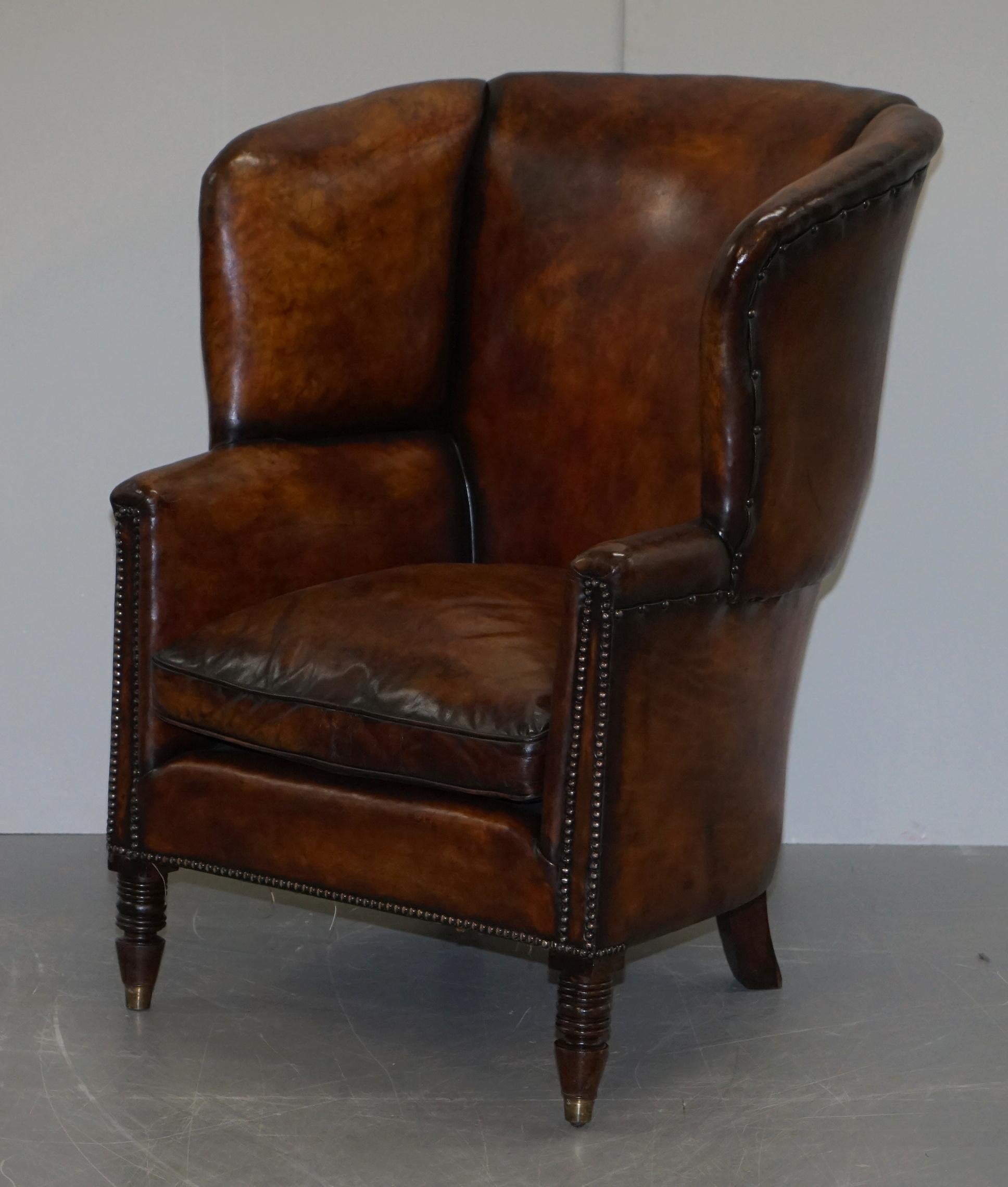 brown wingback armchair