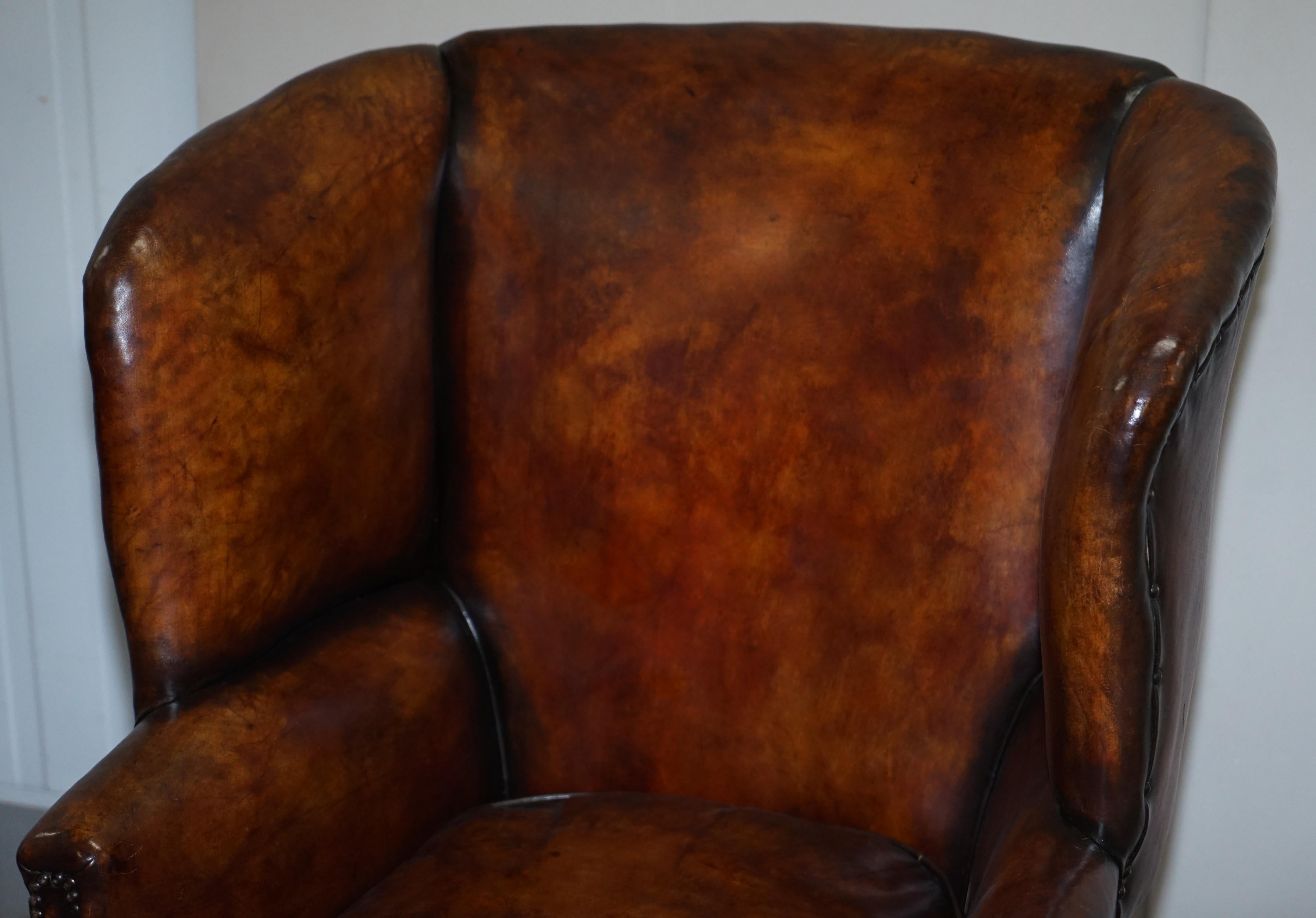 Hand-Crafted Sublime Restored Chestnut Brown Leather Regency 1810 Porters Wingback Armchair