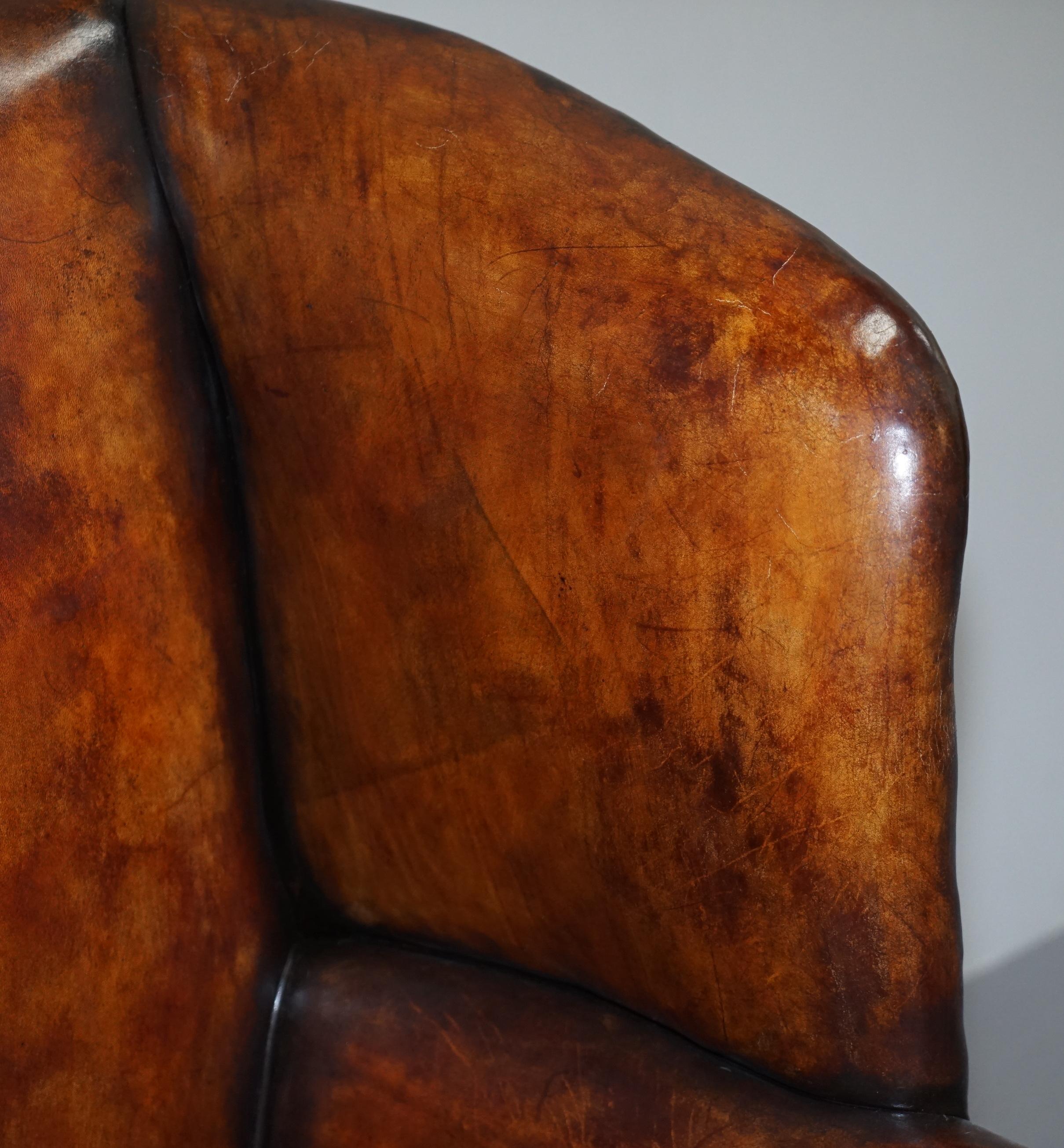 Sublime Restored Chestnut Brown Leather Regency 1810 Porters Wingback Armchair In Good Condition In West Sussex, Pulborough