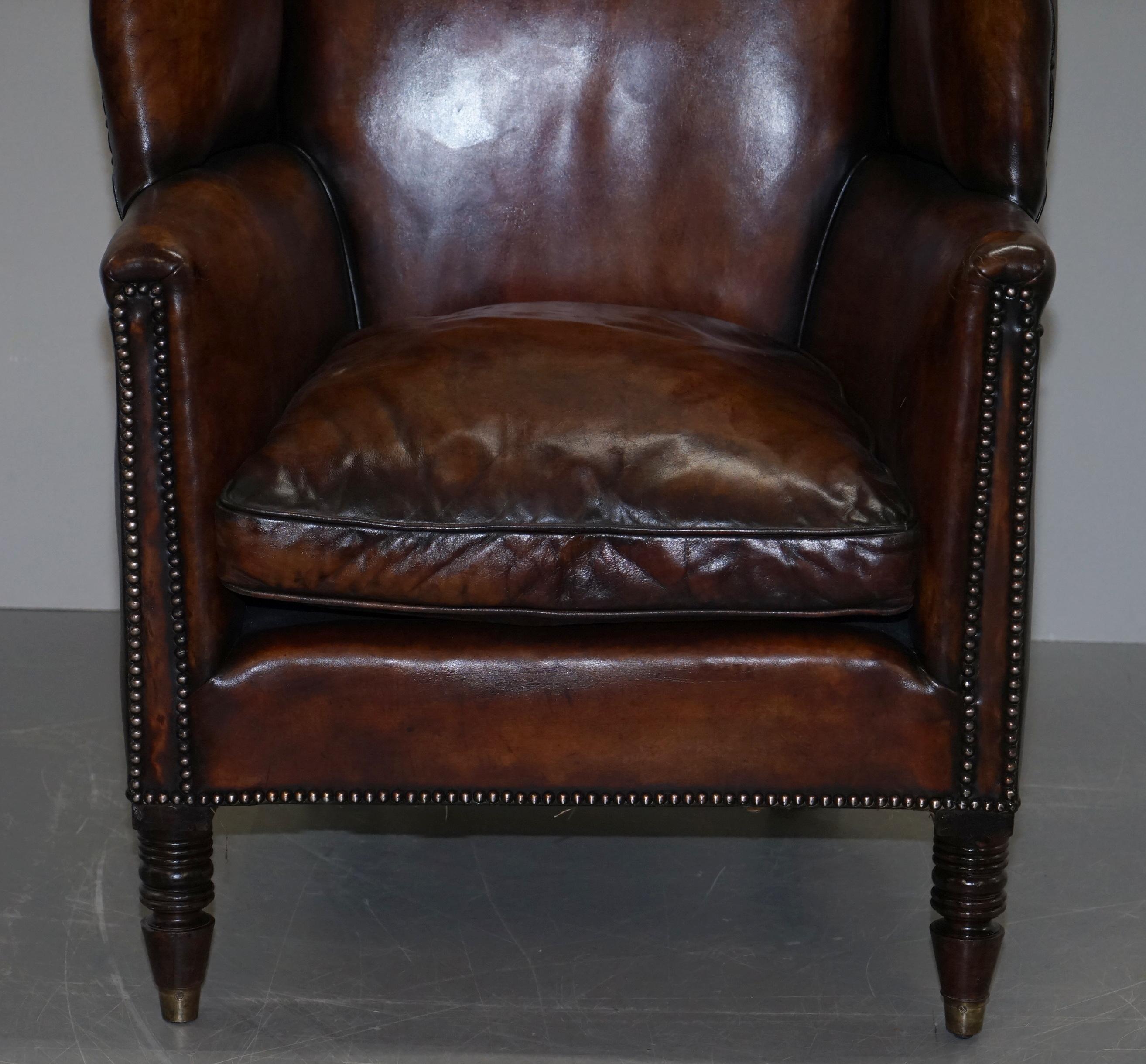 Sublime Restored Chestnut Brown Leather Regency 1810 Porters Wingback Armchair 3