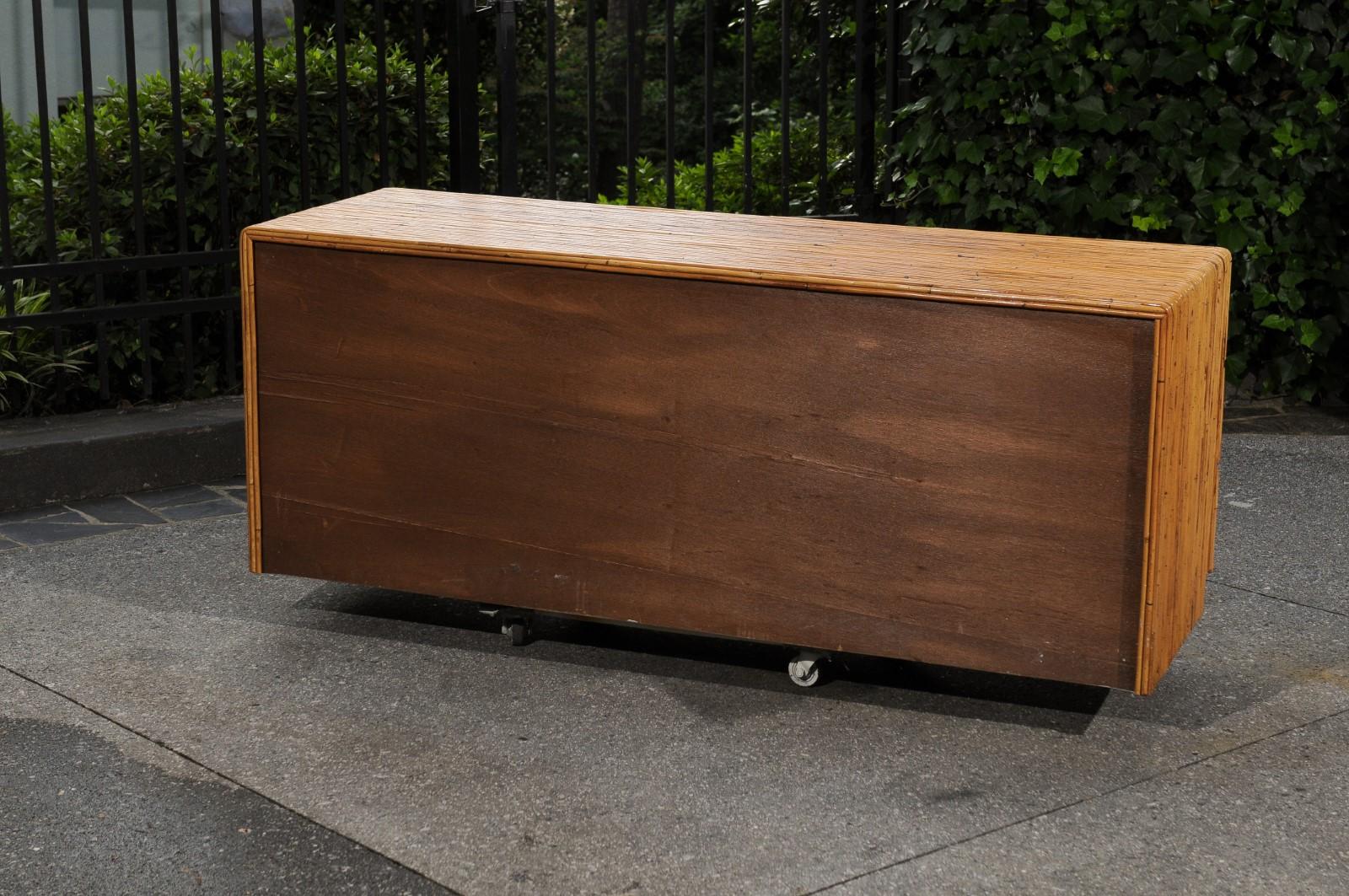 Sublime Restored Mahogany and Bamboo Marquetry Chest, circa 1970 For Sale 8