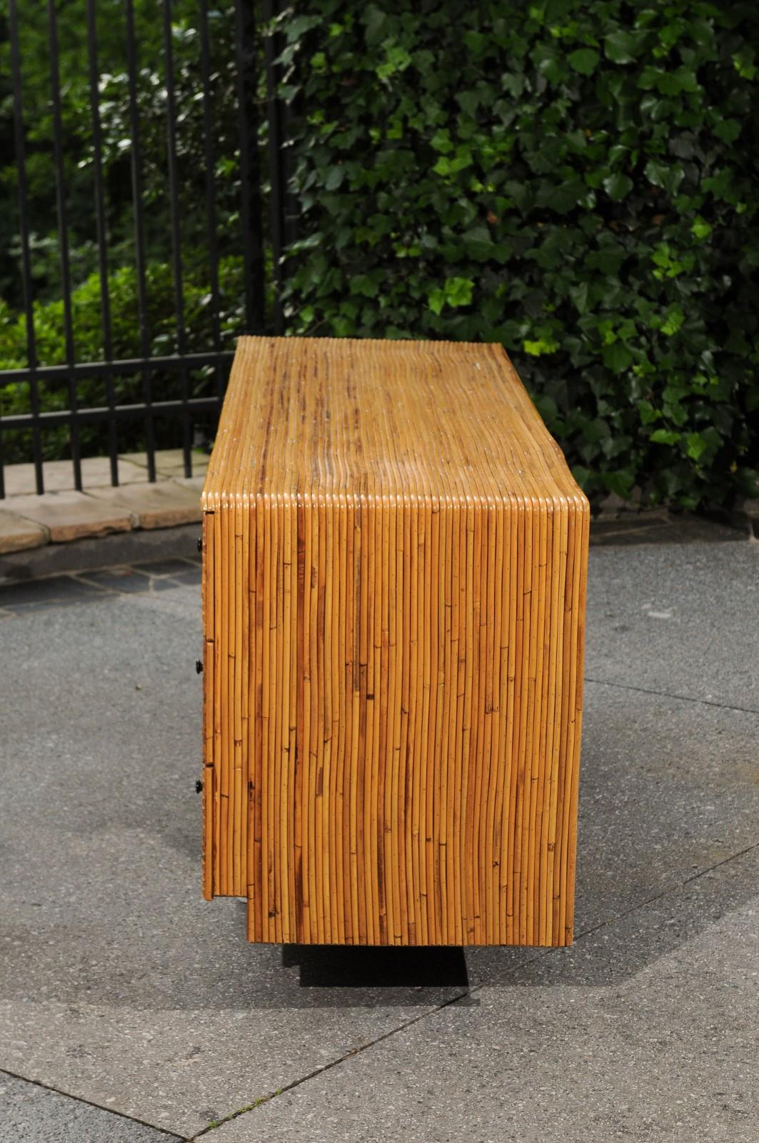 Sublime Restored Mahogany and Bamboo Marquetry Chest, circa 1970 For Sale 9