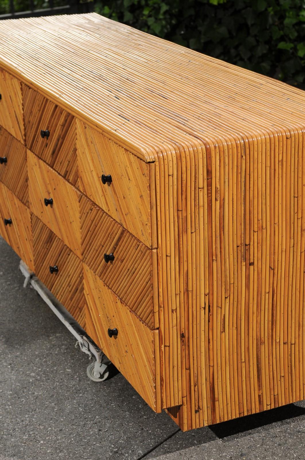 Sublime Restored Mahogany and Bamboo Marquetry Chest, circa 1970 For Sale 12