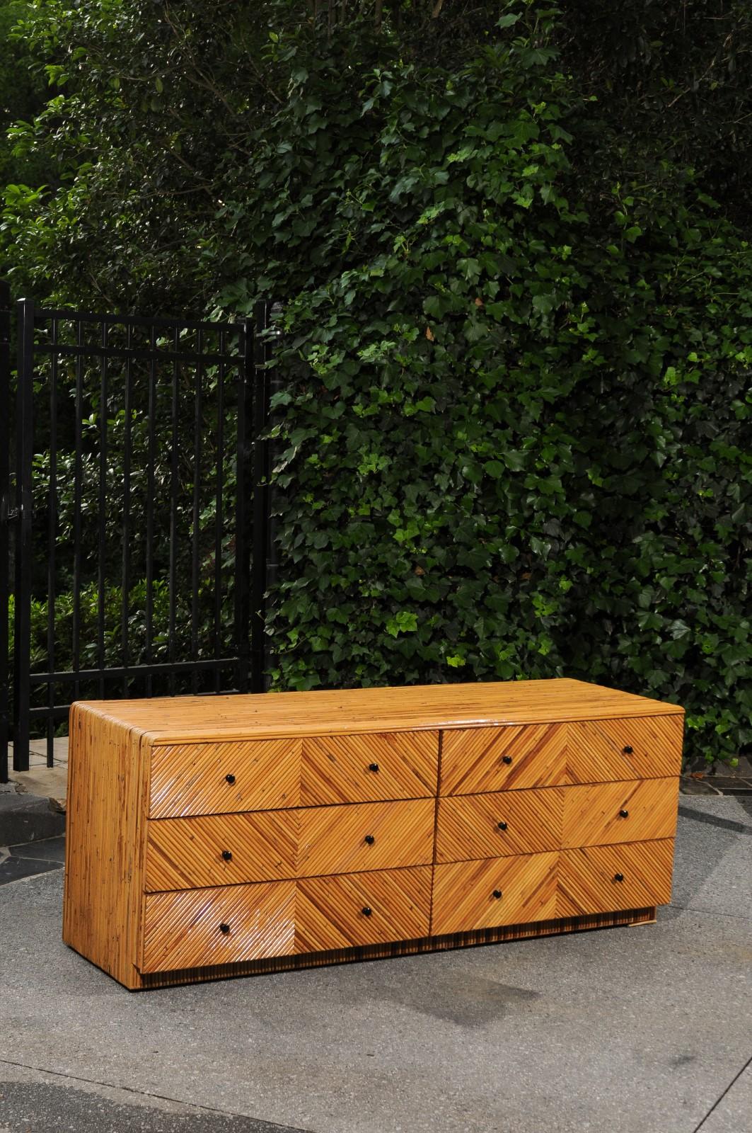 Organic Modern Sublime Restored Mahogany and Bamboo Marquetry Chest, circa 1970 For Sale