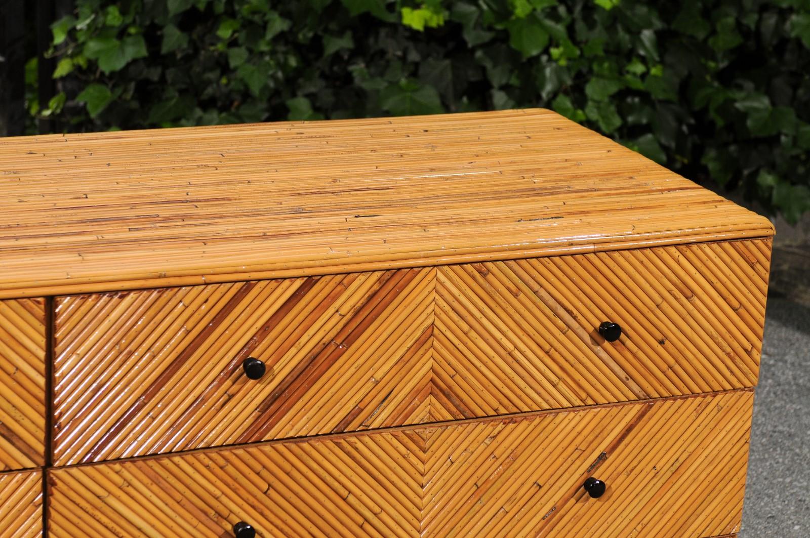 Late 20th Century Sublime Restored Mahogany and Bamboo Marquetry Chest, circa 1970 For Sale