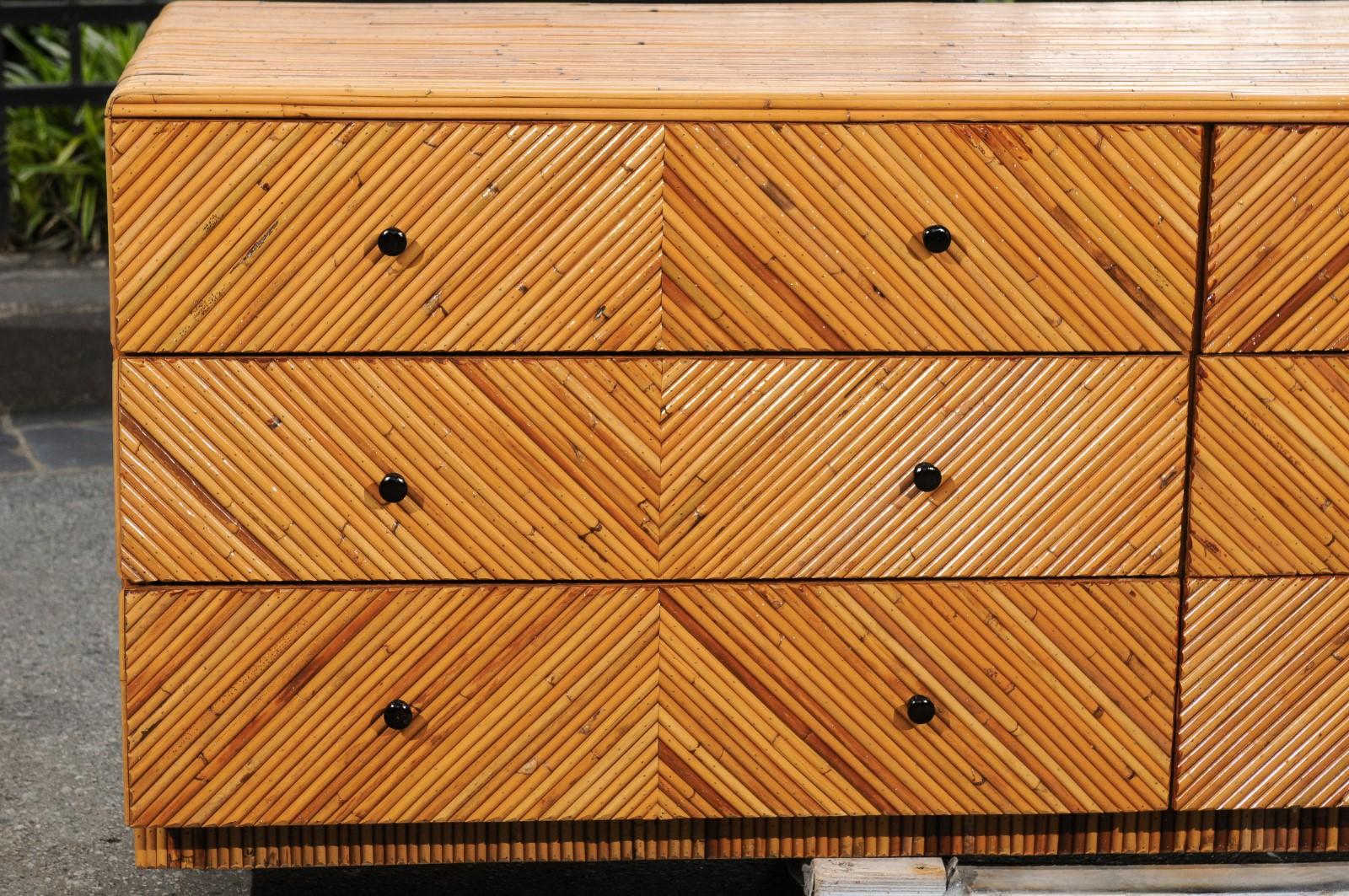 Sublime Restored Mahogany and Bamboo Marquetry Chest, circa 1970 For Sale 2