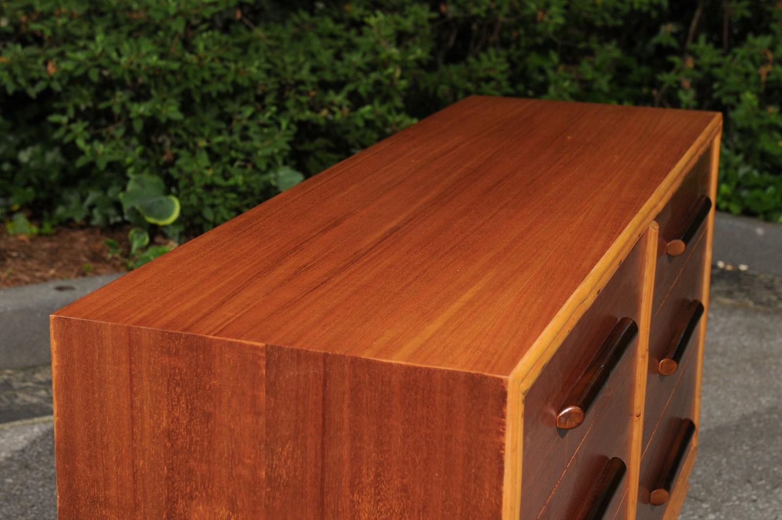 Sublime cassapanca restaurata in mogano Ribbon e rattan di Ritts, circa 1950 in vendita 5