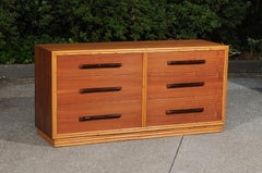 Sublime Restored Ribbon Mahogany and Rattan Chest by Ritts, circa 1950